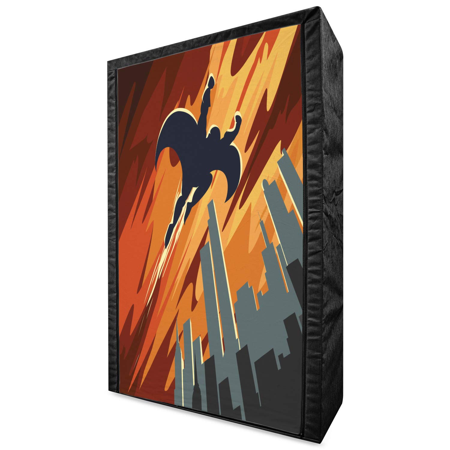 Ambesonne Vintage Portable Fabric Wardrobe - Superhero Skyline Comic Print Closet Organizer with Shelves, 42.5 Inch, Red Orange Grey | Space-Saving Clothing Storage for Bedroom, Dorm, Apartment & Travel