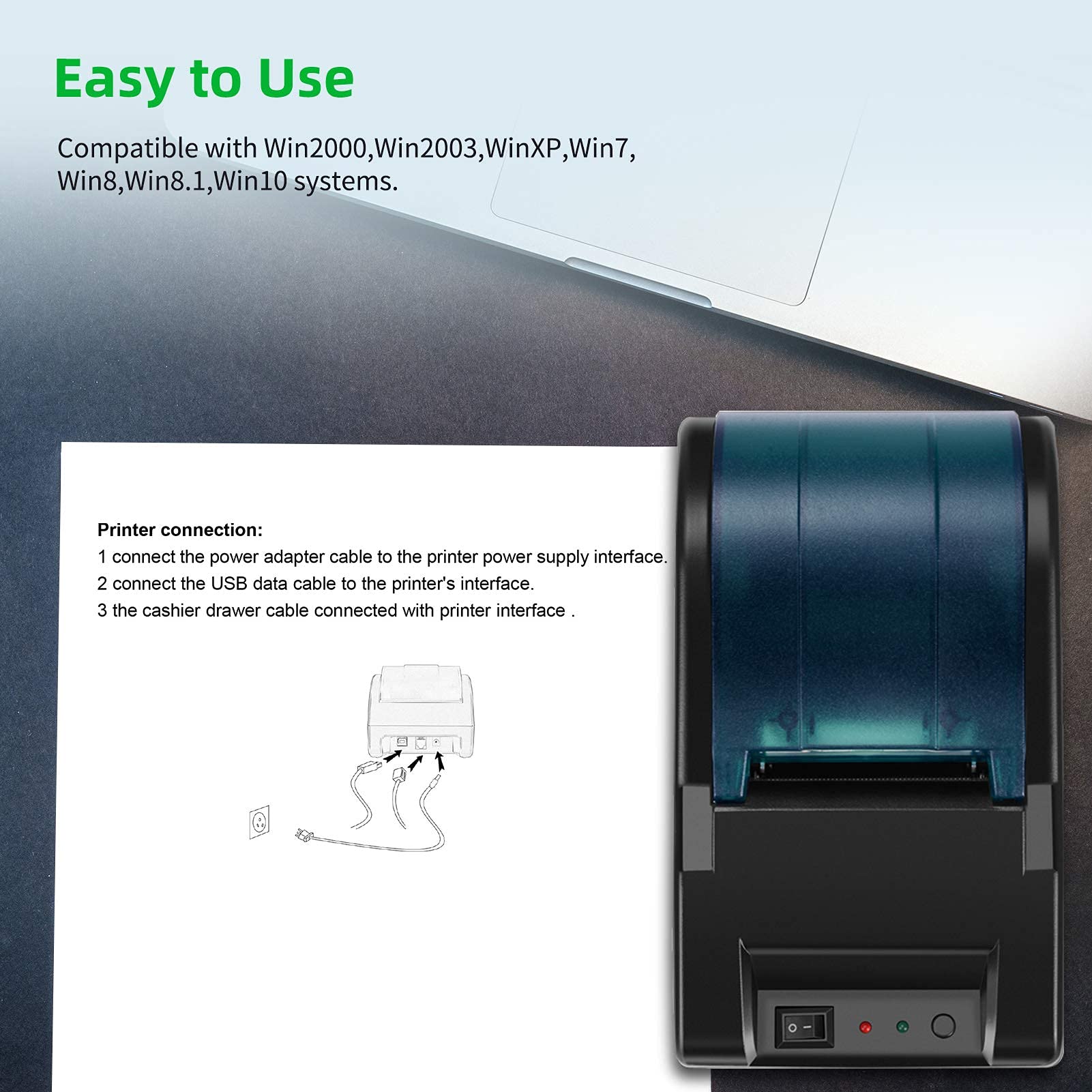 OHHG 58mm USB Thermal Receipt Printer - High Speed POS Printer with ESC/POS Compatibility for Clear Bill & Ticket Printing - Perfect for Retail Stores, Restaurants, and Small Business Point of Sale Systems