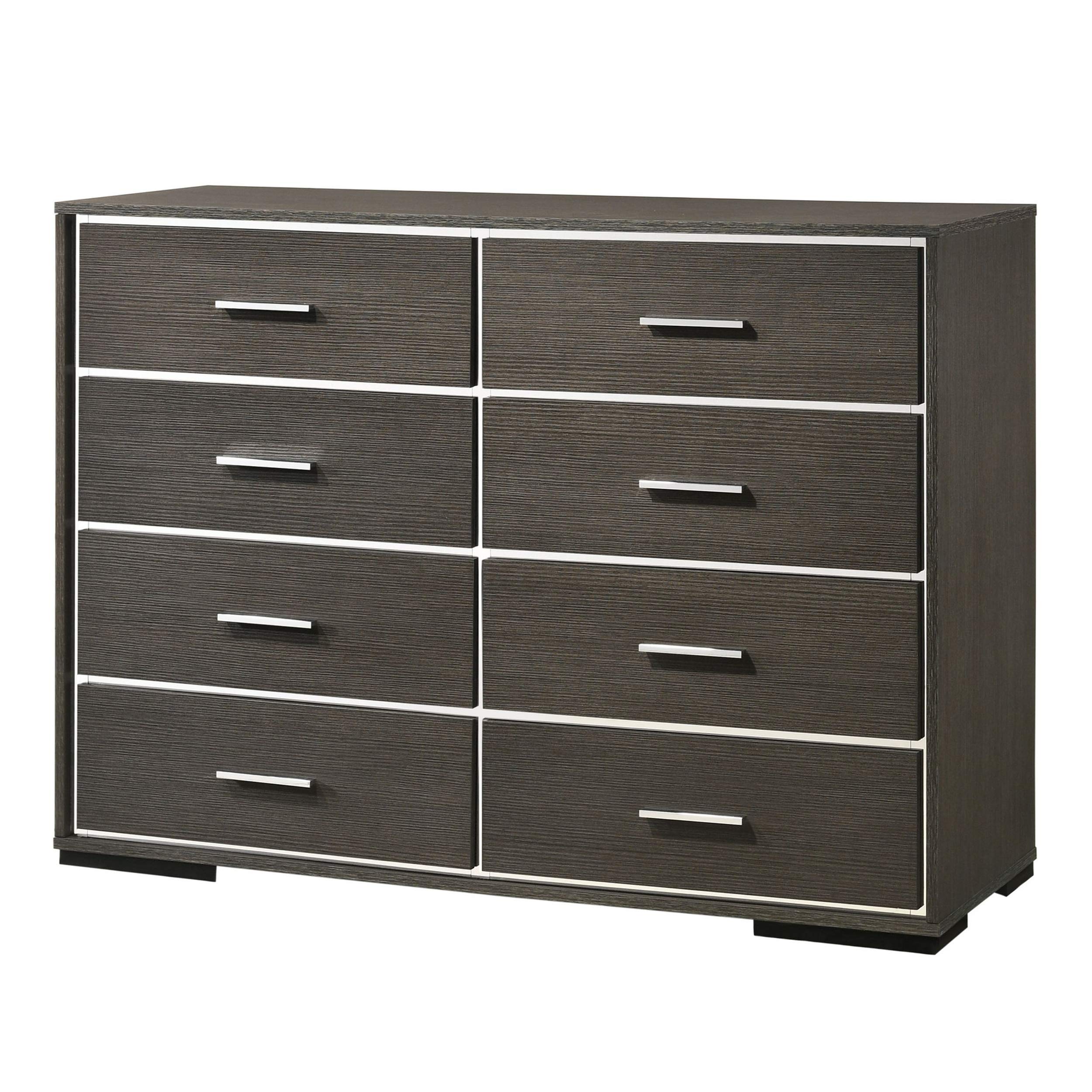 Benjara 8-Drawer Wooden Dresser with Mirror Trim Accents - Gray Finish, Modern Bedroom Storage Furniture for Clothes, Jewelry & Accessories | Perfect for Master Bedroom, Guest Room or Dorm Organization