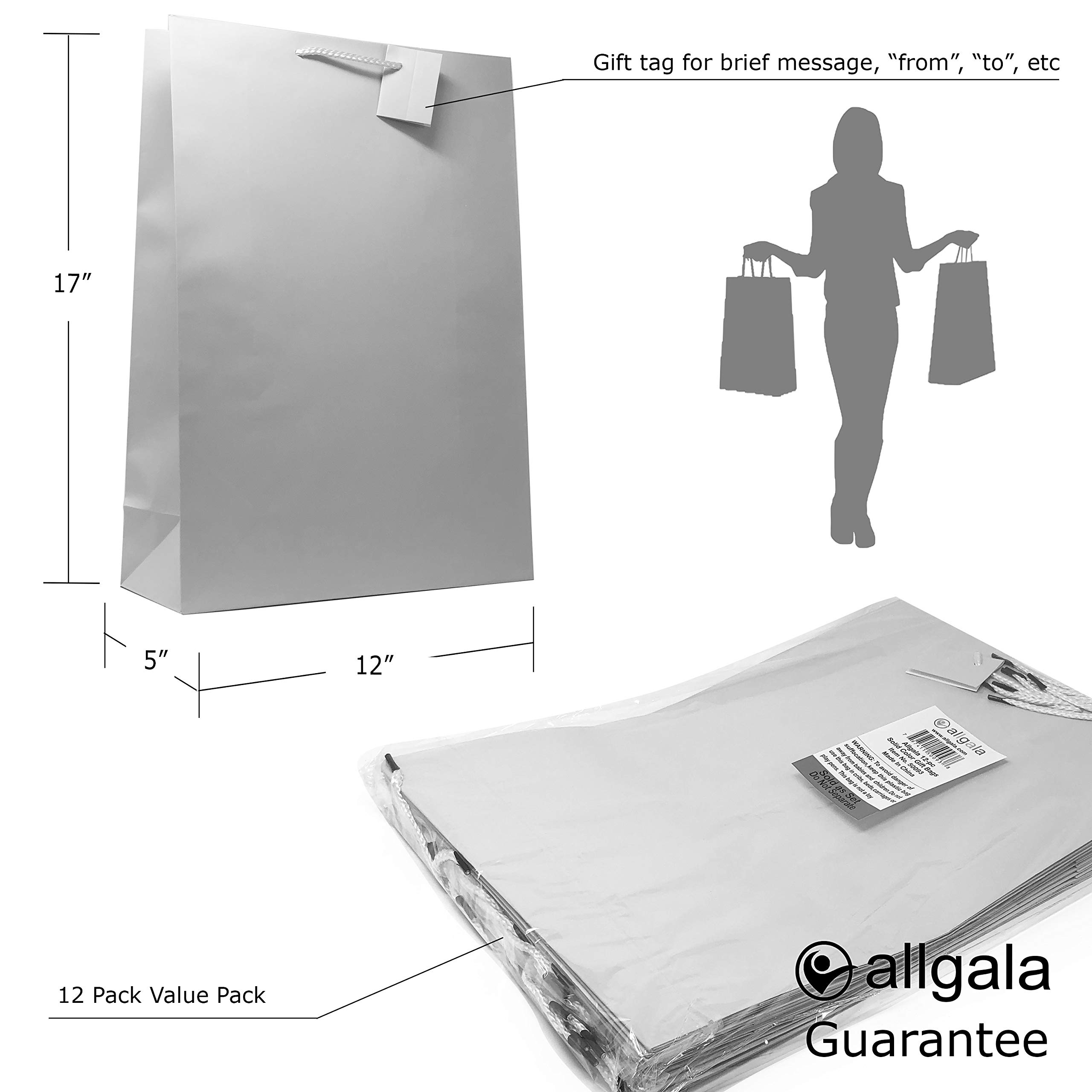 Allgala X-Large Fuchsia Gift Bags with Handles - 12 Pack (17x12x4 Inch) for Birthday, Wedding, Party, Baby Shower & Christmas | Perfect for Holiday Gifting, Party Favors & Event Decorations