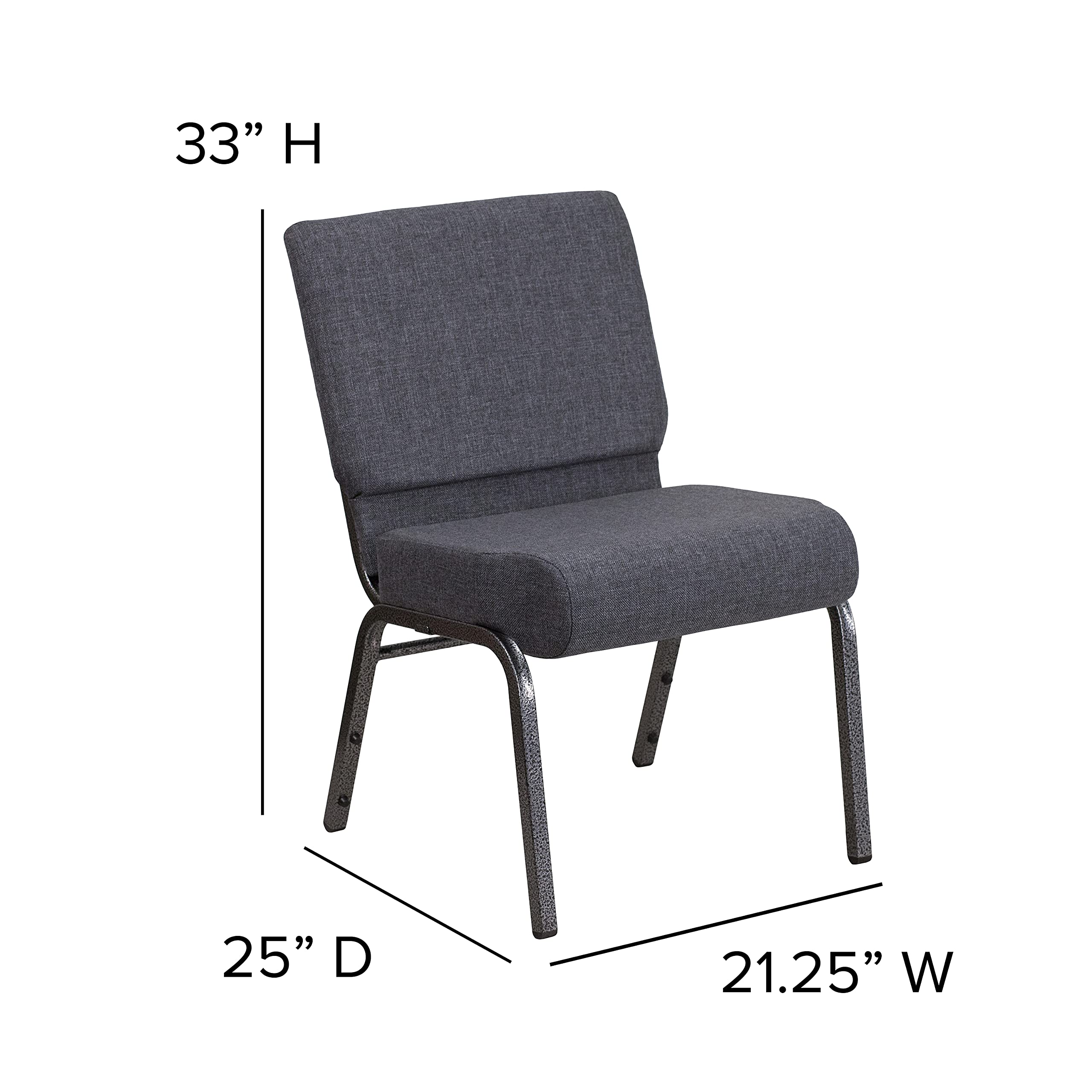 EMMA + OLIVER 21 Inch Wide Church Chair with Dark Gray Fabric & Silver Vein Frame - Stackable Padded Seating for Churches, Events, Weddings and Banquets
