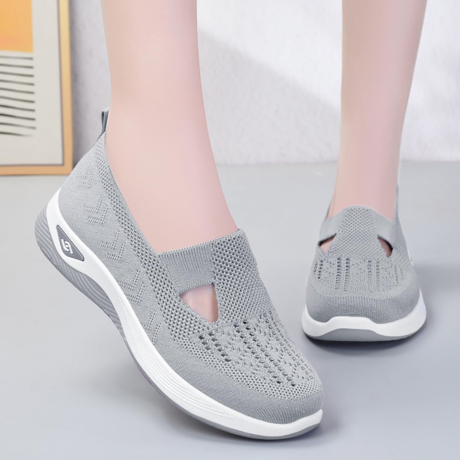 Premium Women's Orthopedic Slip-On Sneakers - Breathable Woven Walking Shoes with Arch Support & Soft Diabetic Foam - Comfortable Hands-Free Shoes for Walking, Travel & Everyday Wear