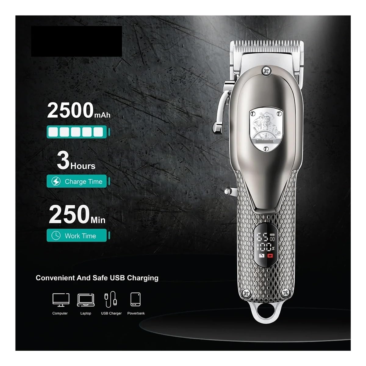 Professional V-G-R Rechargeable Cordless Hair Clipper for Men - Metal Digital Display Barber Trimmer with Travel Case (Model V-276) | Perfect for Home Haircuts, Beard Trimming & Professional Barbershop Use