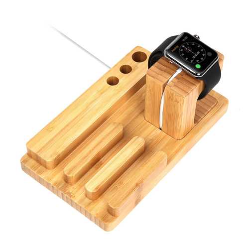 Bamboo Wooden Charging Stand for Apple Watch & iPhone 6S Plus - Multi-Device Desktop Organizer with Pen Holder | Perfect for Office, Home Desk & Nightstand Charging Station