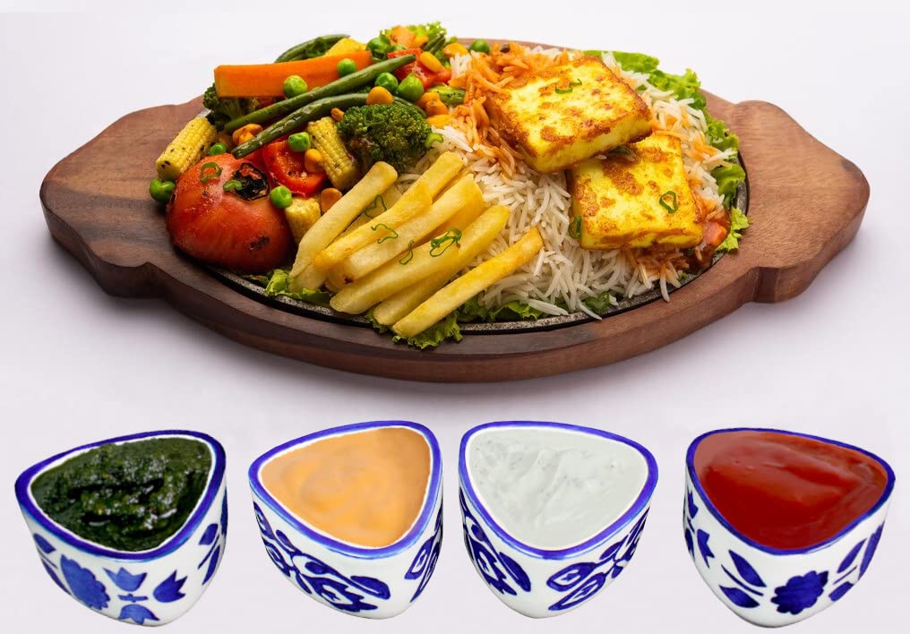 **U & U UNIQUE UTILITIES 4-Piece Ceramic Chutney Bowl Set – Small Ketchup, Sauce & Dip Bowls (80ml, Blue & White) – Perfect for Condiments, Snacks & Party Serving**