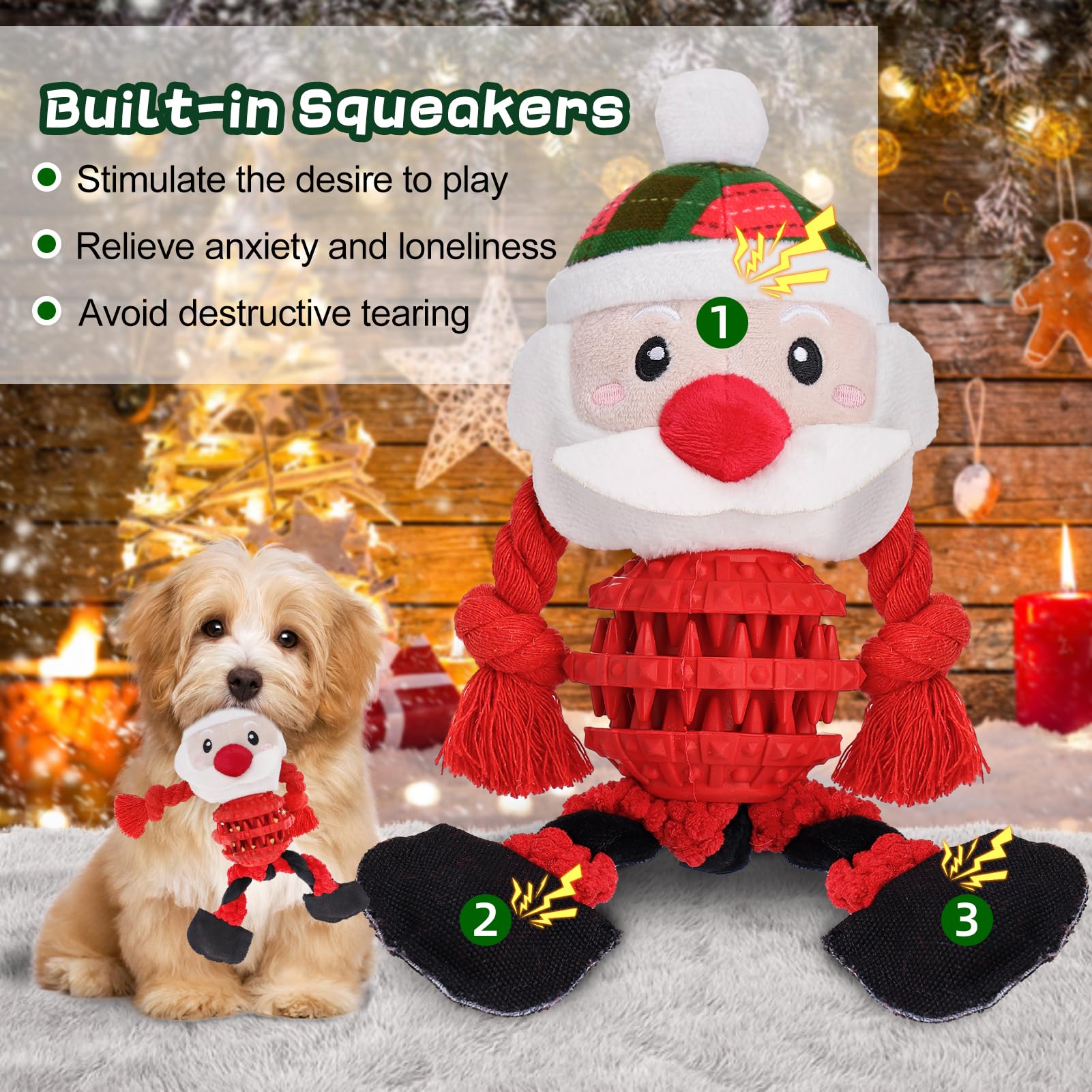 MEWTOGO Christmas Squeaky Dog Toy - Durable Chew Toy for Aggressive Chewers, Interactive Stuffed Animal Gift for Large Medium & Small Dogs (Santa) - Perfect for Holiday Playtime & Training