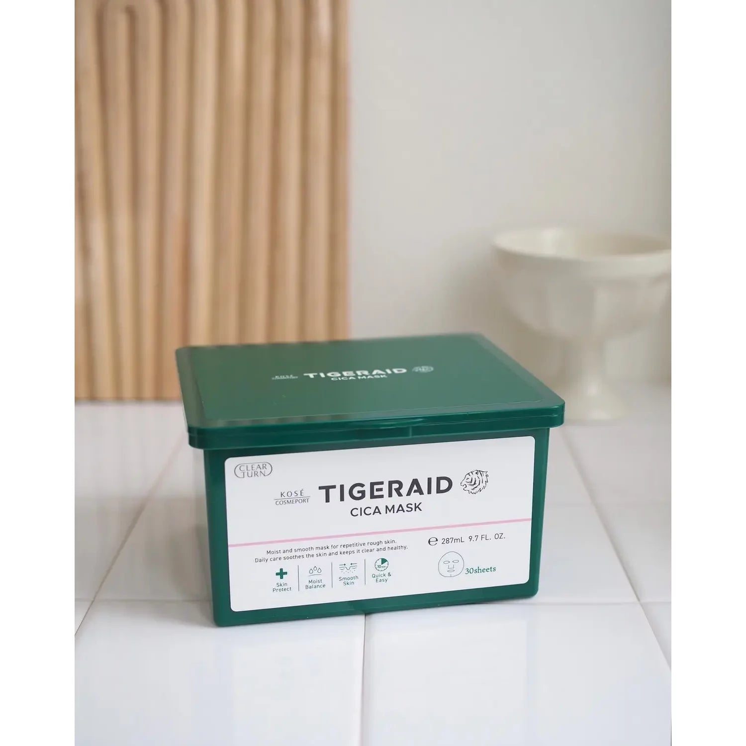 Kosé Tigeraid Cica Intense Moisturizing Repair Face Mask - 30 Sheets for Dry, Sensitive Skin - Hydrating & Soothing Treatment for Night Care & Post-Sun Recovery