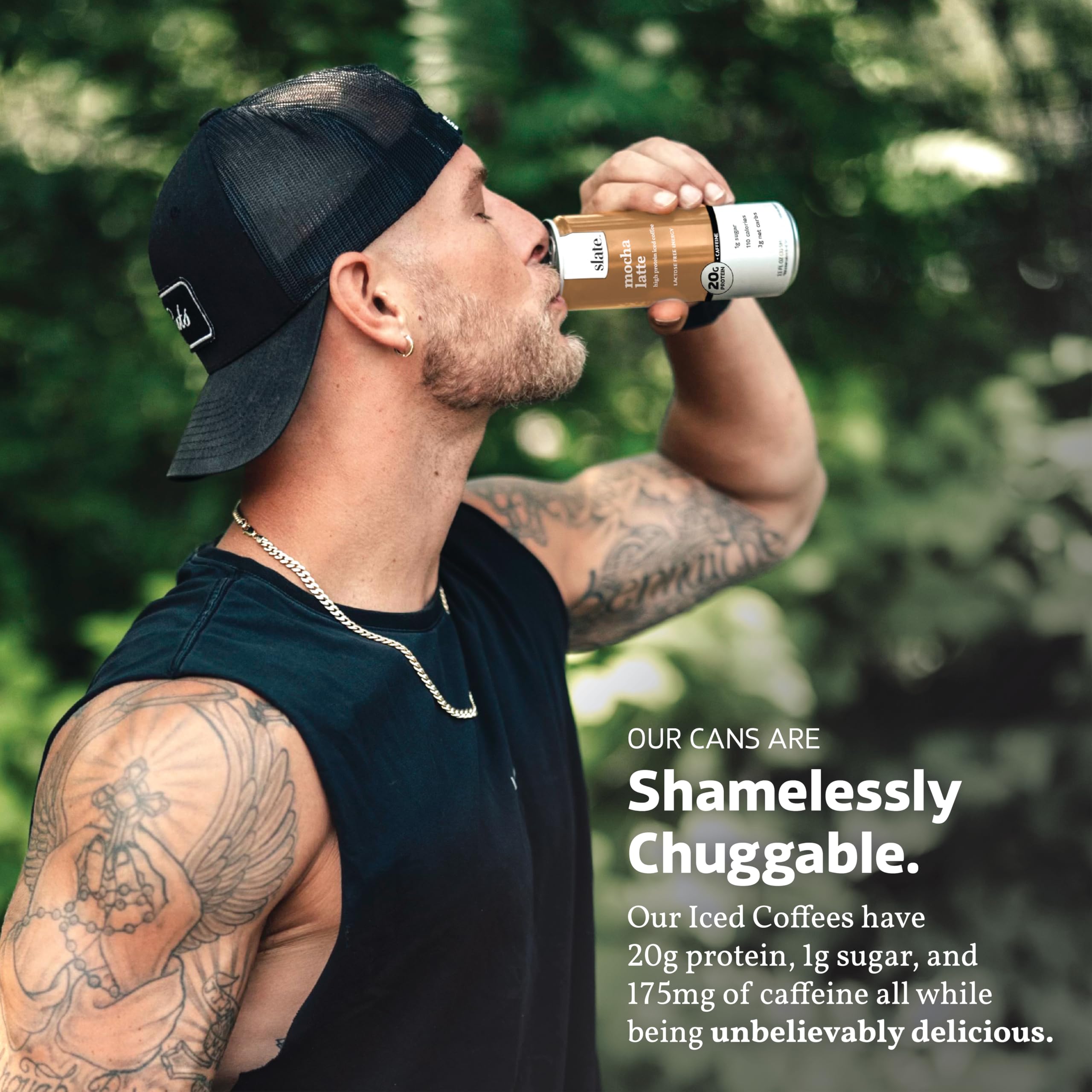 Slate Milk High Protein Shake - Mocha Latte Flavor, 20g Protein, Zero Added Sugar, 175mg Caffeine, Lactose Free, Keto Friendly, All Natural (11 oz, 48-Pack) | Perfect for Post-Workout Recovery, Breakfast On-The-Go & Healthy Snacking