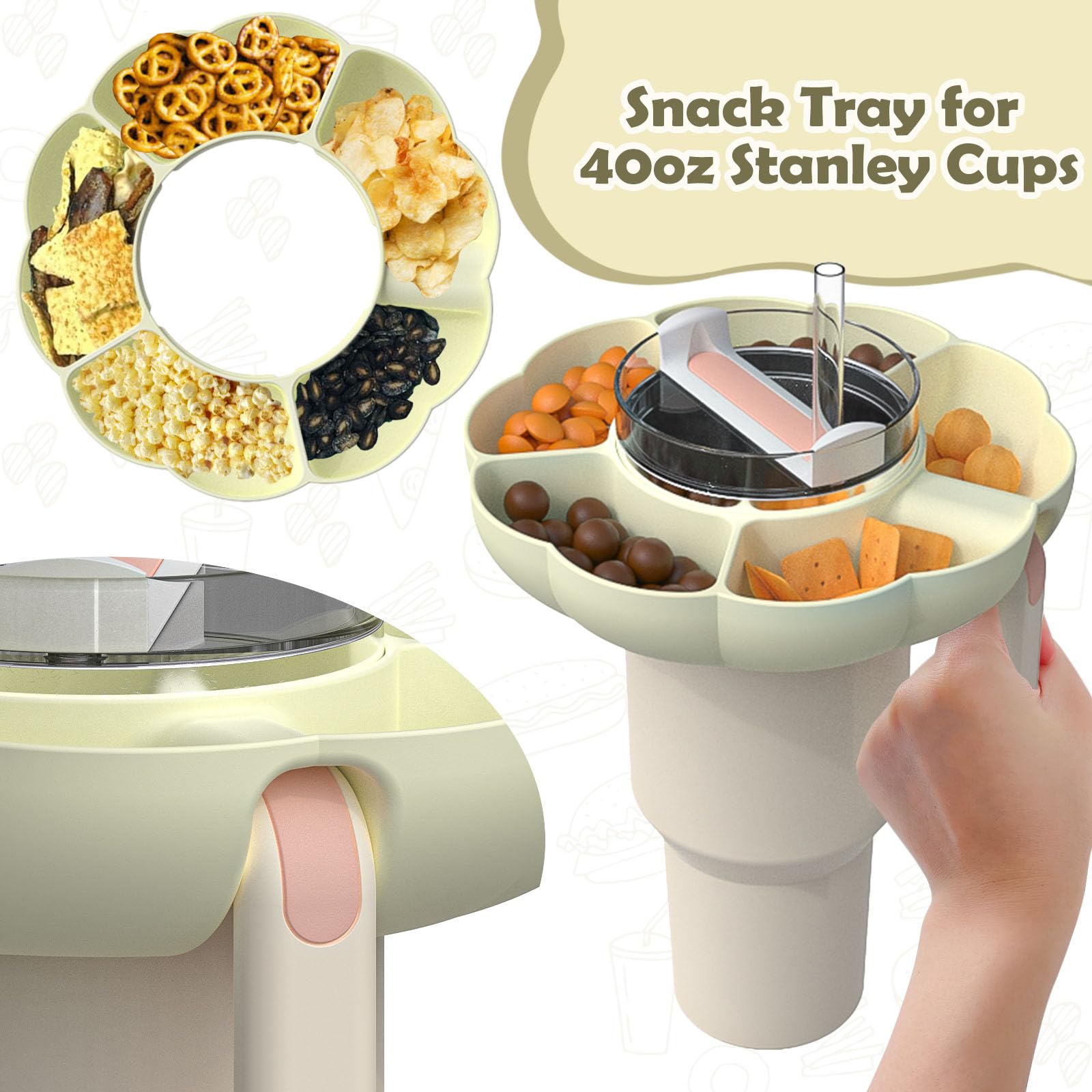 Stanley 40 oz Tumbler Snack Bowl - Silicone Snack Tray Accessory Compatible with 40 oz Cup with Handle - Perfect for Car Cup Holder, Movie Theater, Home & Outdoor Activities - Stanley Cup Accessories for Snacks On-The-Go