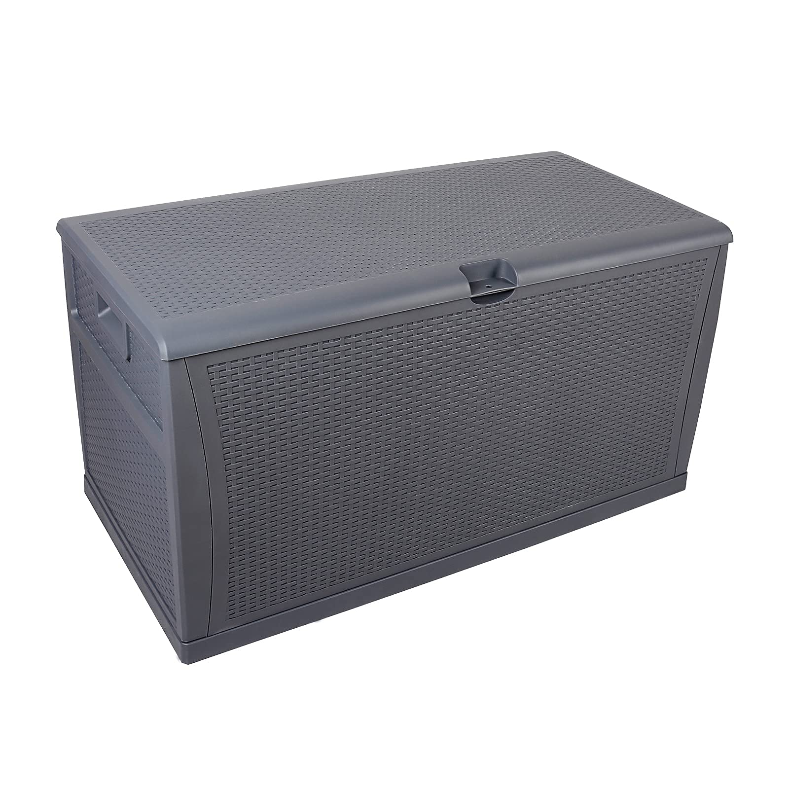 120 Gallon Outdoor Storage Box - Waterproof Plastic Deck Box with Rattan-Look Design for Patio Cushions, Garden Tools & Backyard Accessories - Perfect for Poolside, Deck & Outdoor Furniture Storage