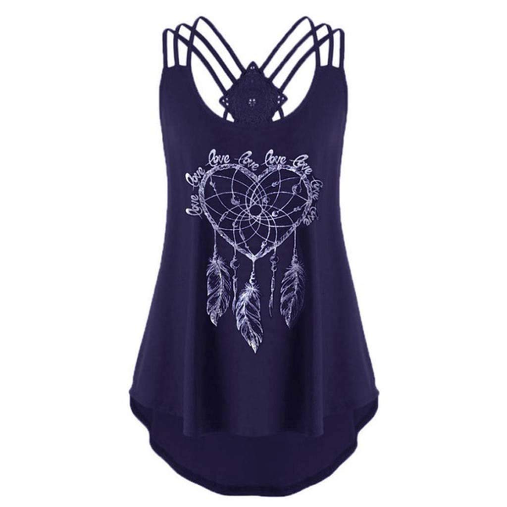 GXLONG Women's Flowy Dreamcatcher Print Tank Top - Open Back Criss Cross Tunic Blouse for Summer, Beach, Yoga & Casual Wear