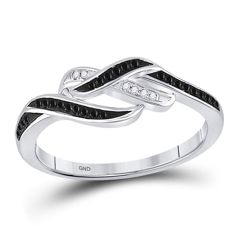 10K White Gold Women's Round Black Enhanced Diamond Woven Band Ring (1/10 CTW) - Elegant Jewelry for Weddings, Anniversaries & Special Occasions | Dazzlingrock Collection