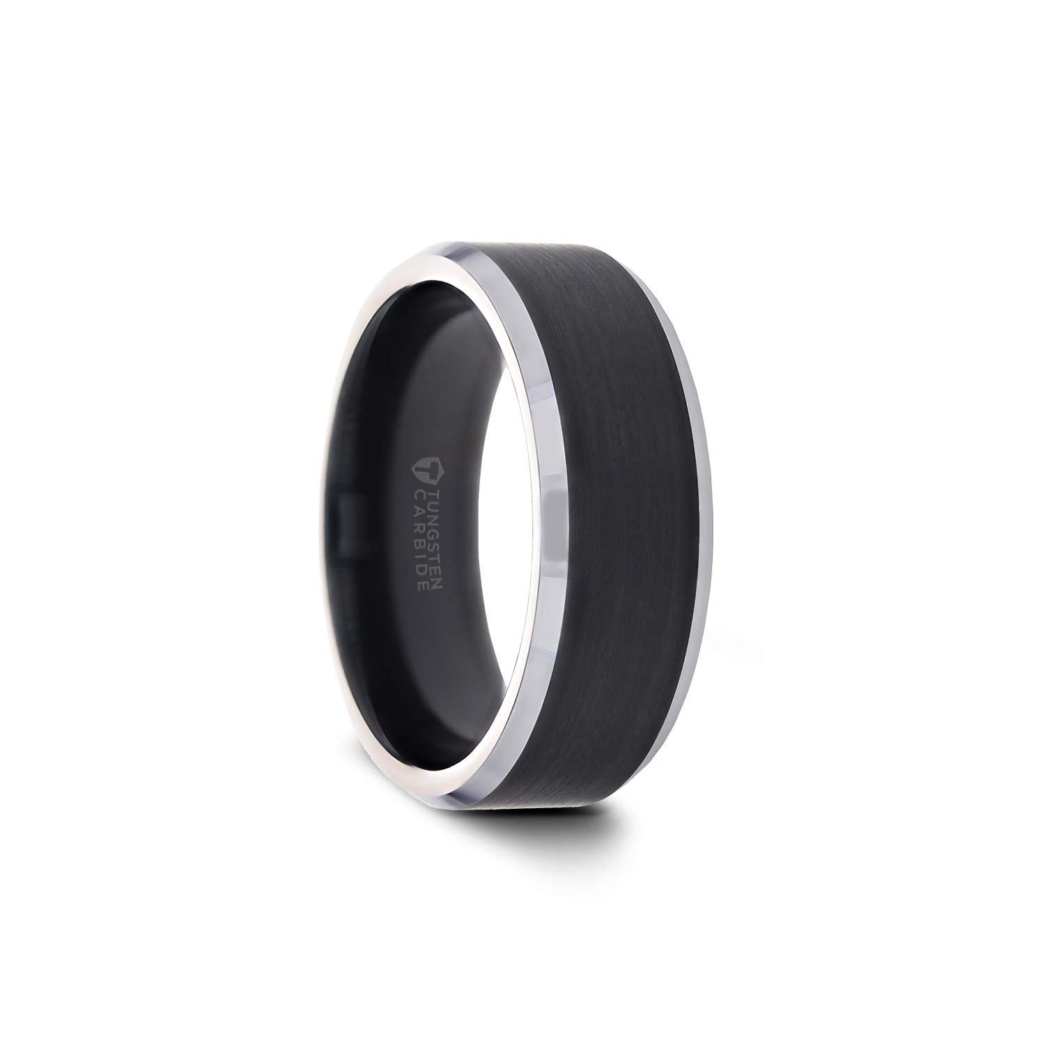 **Aston Men's Tungsten Wedding Ring - 8mm Comfort Fit Matte Black Brushed Band - Size 13.5 - Durable & Scratch-Resistant for Everyday Wear & Special Occasions**