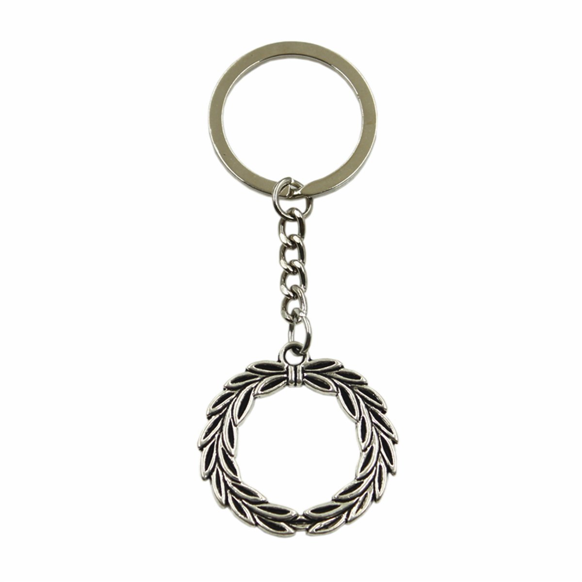 34mm Olive Branch Laurel Wreath Silver Keychain - Elegant Metal Key Ring Jewelry for Women & Men - Perfect for Gifts, Home Decor, and Everyday Carry