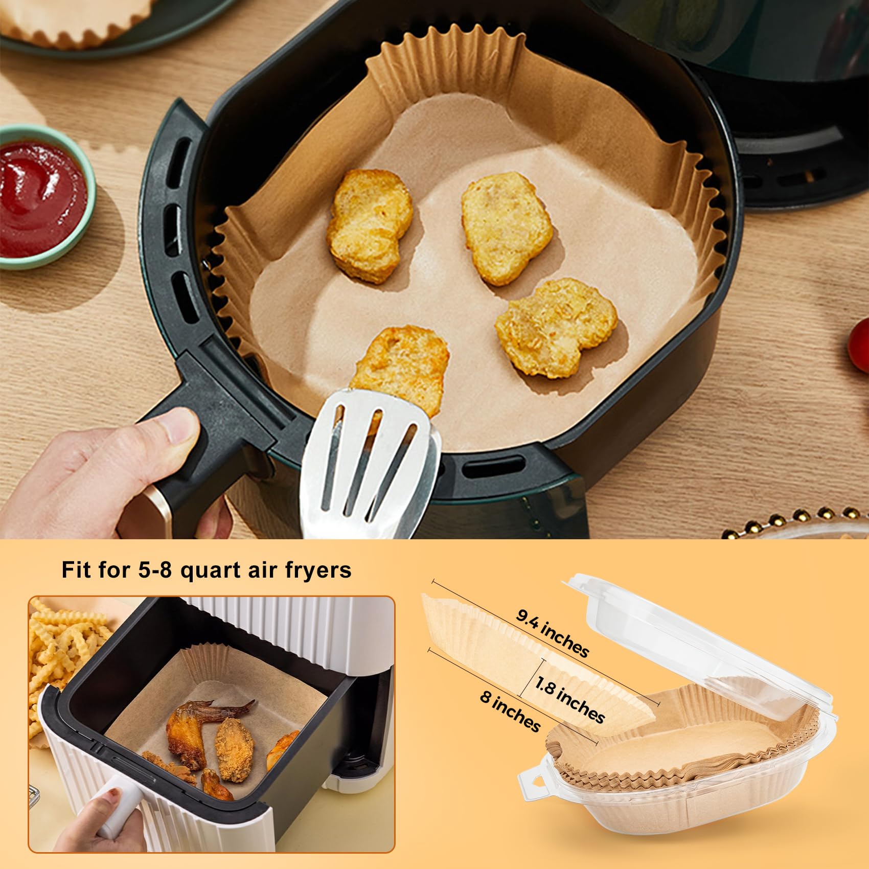 200Pcs 8-Inch Square Non-Stick Air Fryer Liners - Disposable Parchment Paper for Air Fryer, Microwave, Steamer & Baking | Perfect for Healthy Cooking, Meal Prep & Easy Cleanup