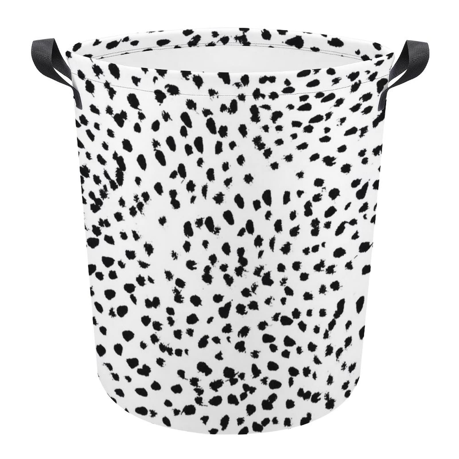 Collapsible Round Laundry Hamper with Handles - Dalmatian Print Freestanding Clothes Basket for Bedroom, Living Room & Kids Room Storage | Perfect for Clothes, Toys & Home Organization