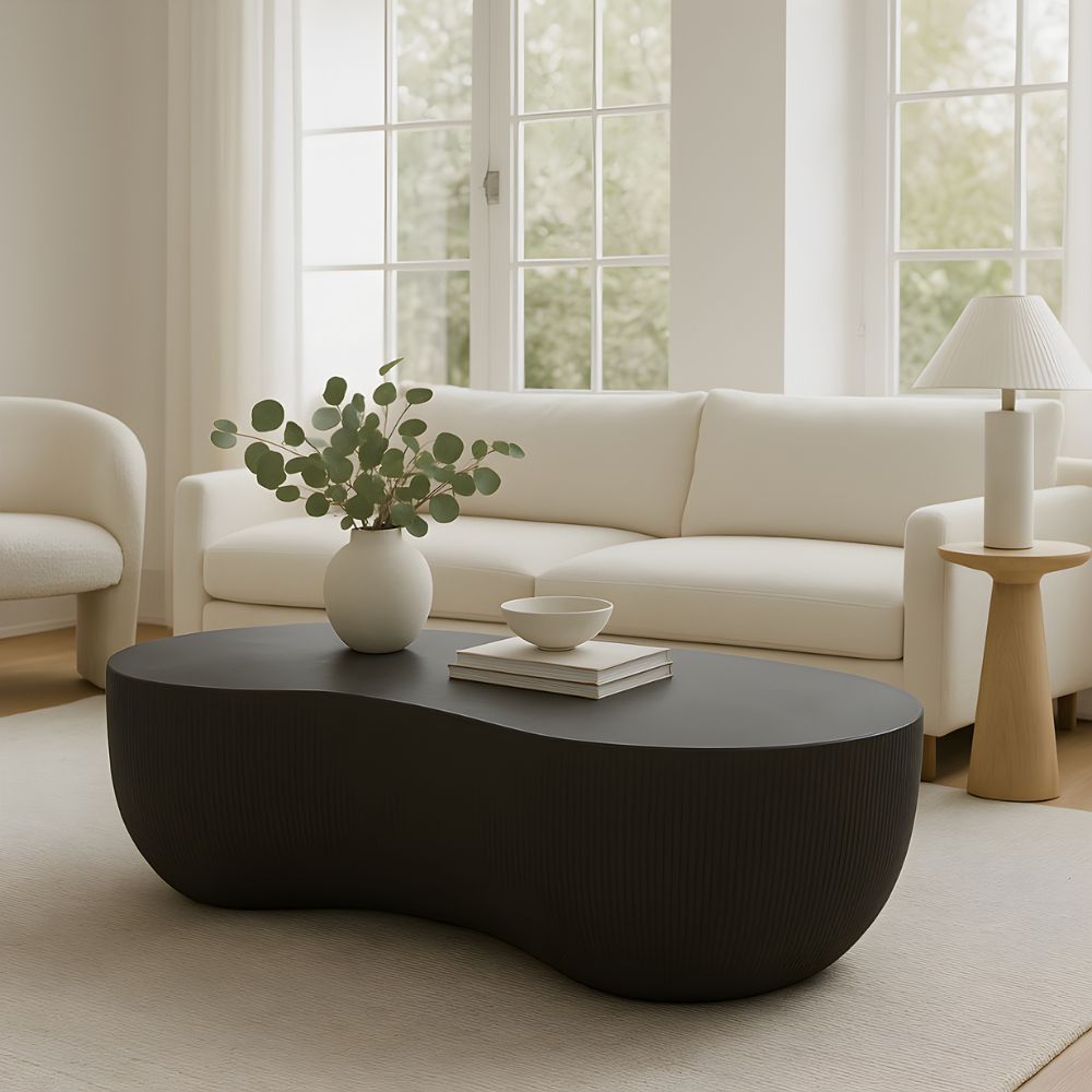Premium Rocco 48-Inch Black Indoor Outdoor Coffee Table - Durable Weather-Resistant for Patio, Living Room & Garden Decor