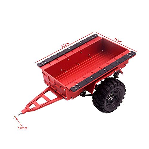 1/10 Scale RC Car Truck Trailer with Metal Hitch Mount & Rubber Tires - Red Model Car Accessories for Off-Road Adventures and Toy Vehicle Hauling