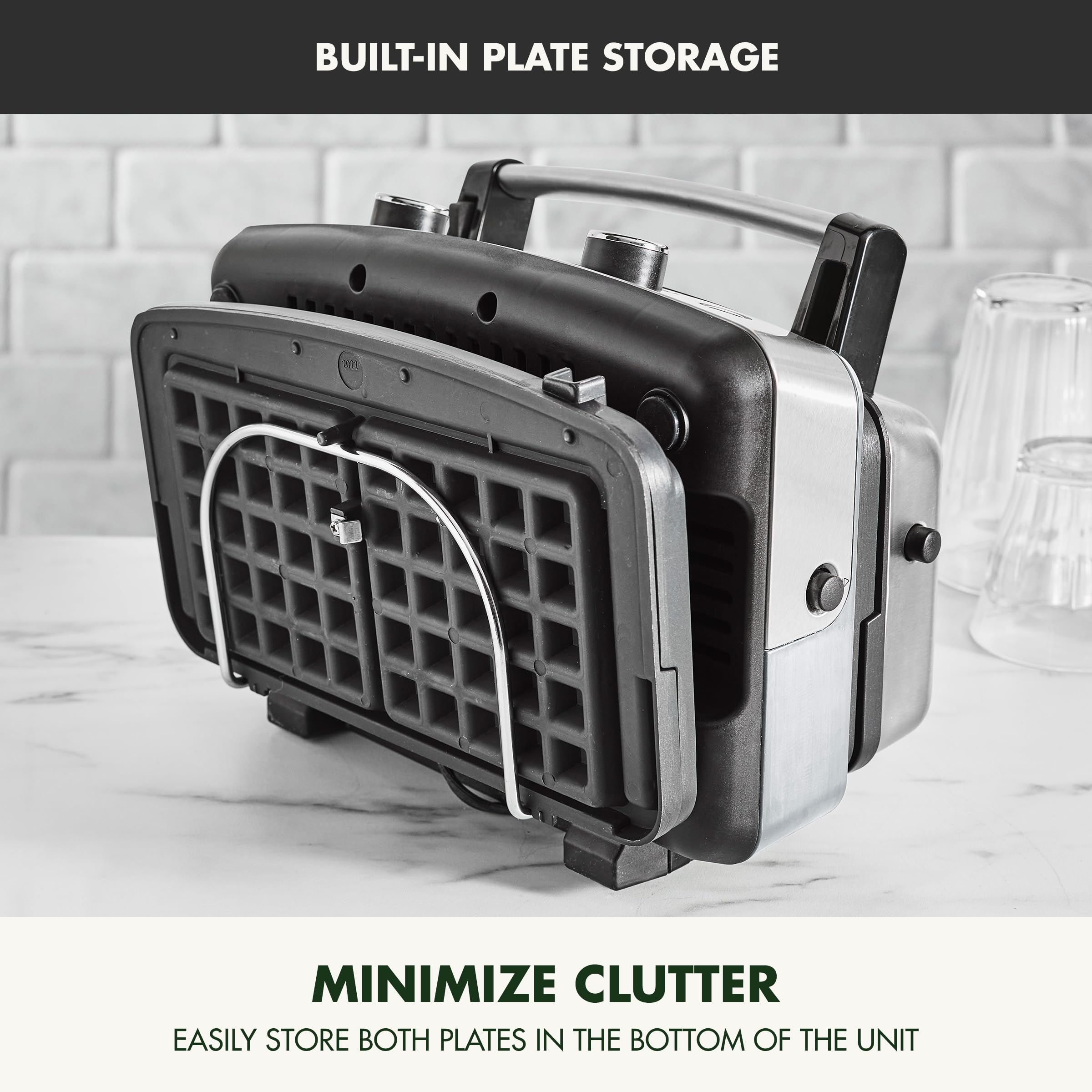 GreenPan Elite 2-Square Belgian & Classic Waffle Maker with Healthy Ceramic Nonstick Coating, Dishwasher Safe Plates, Adjustable Browning Control, Overflow Protection - Perfect for Breakfast, Brunch and Family Gatherings - Stainless Steel Design