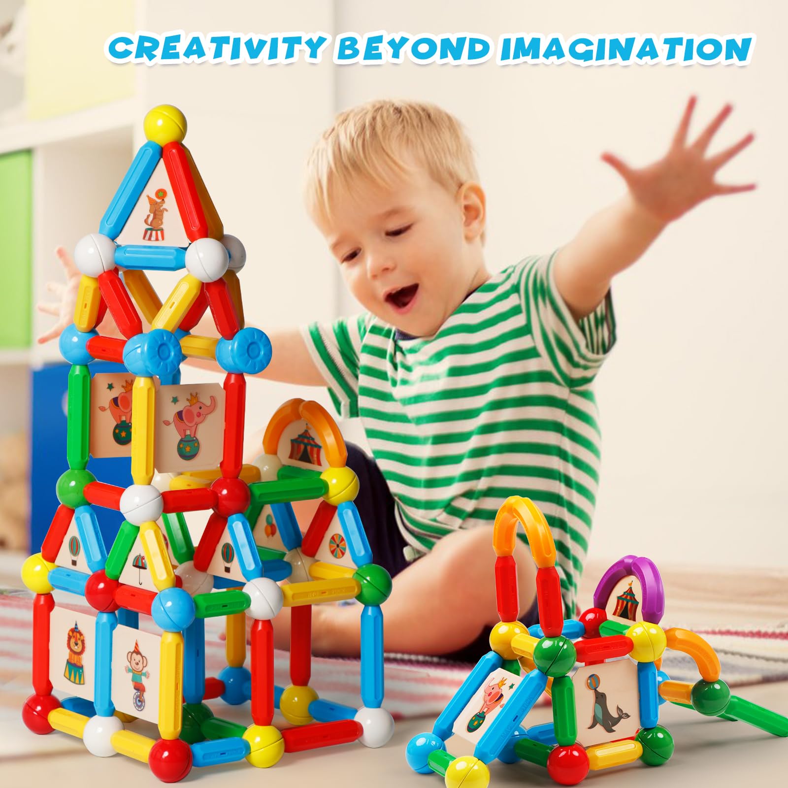 MAGBLOCK 90PCS Magnetic Building Sticks & Blocks STEM Toys for Boys Girls Ages 3-8, Educational Magnet Sticks Balls Rods Construction Set, Montessori Sensory Learning Toys for Toddlers Preschool Kids – Perfect for Classroom, Home Play & Creative STEM Activities