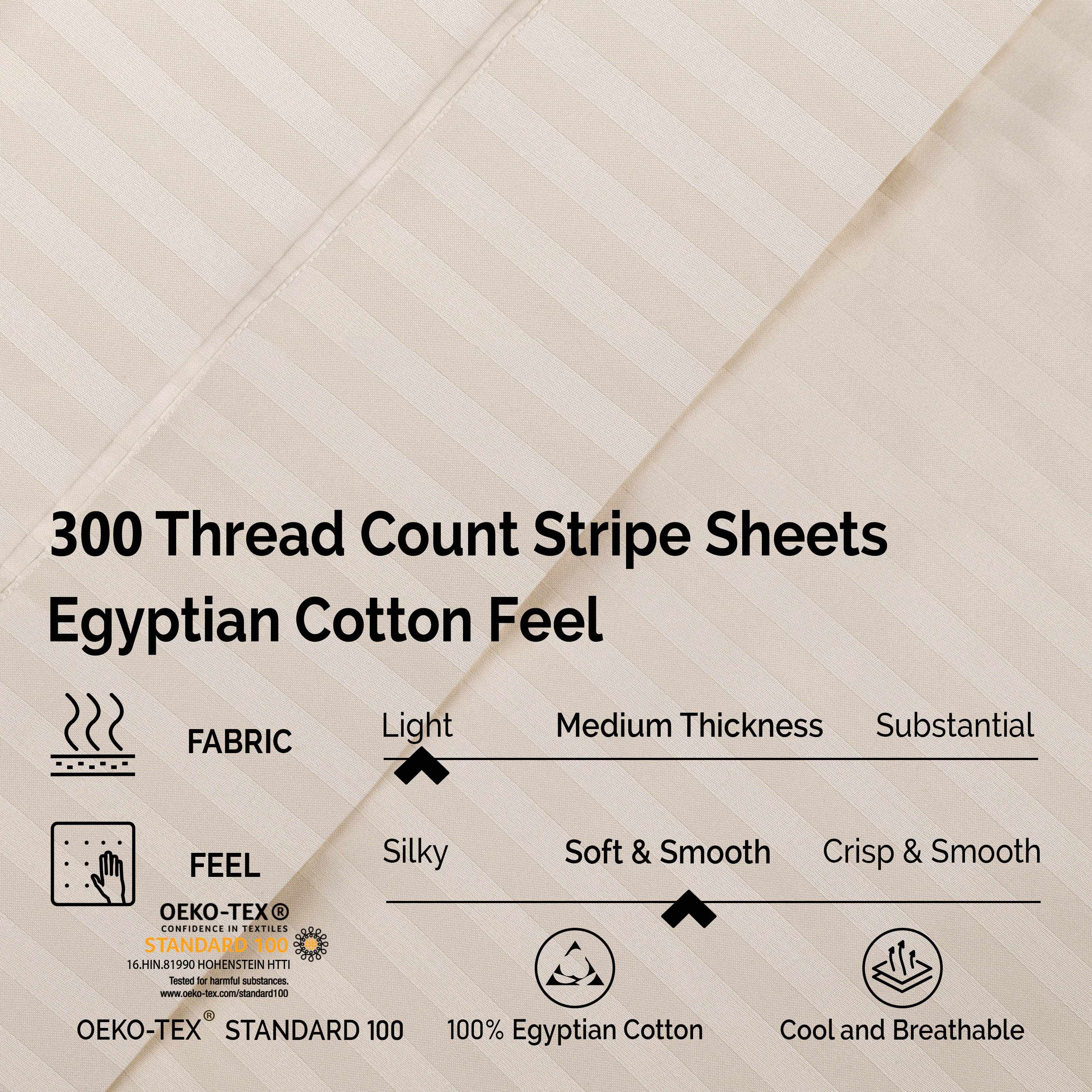 Premium Egyptian Cotton 300 Thread Count Sheet Set - Deep Pocket Fitted, Flat & Pillowcases - Soft Luxury Bedding for Master Bedroom or Guest Room