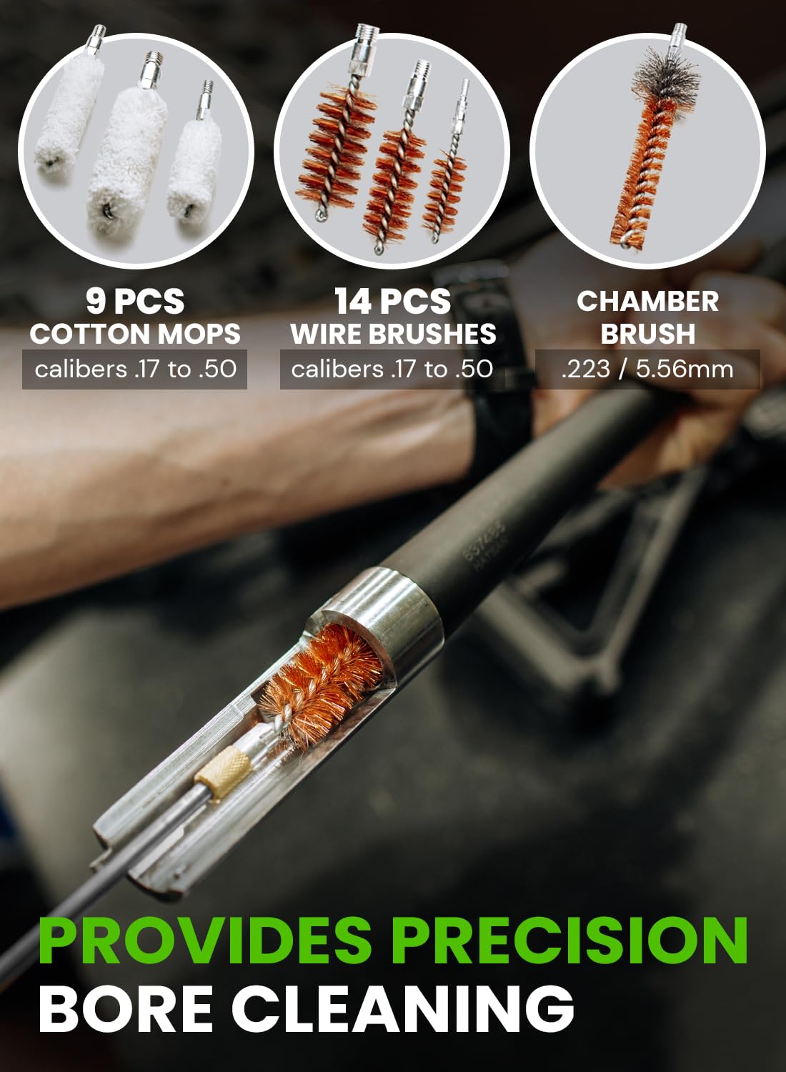 Universal Gun Cleaning Kit for Pistols, Rifles & Shotguns - Stainless Steel Rods, Brass Jags, Patches & Swabs - Portable Firearm Maintenance Tool for Hunting, Shooting Range & Airsoft Practice