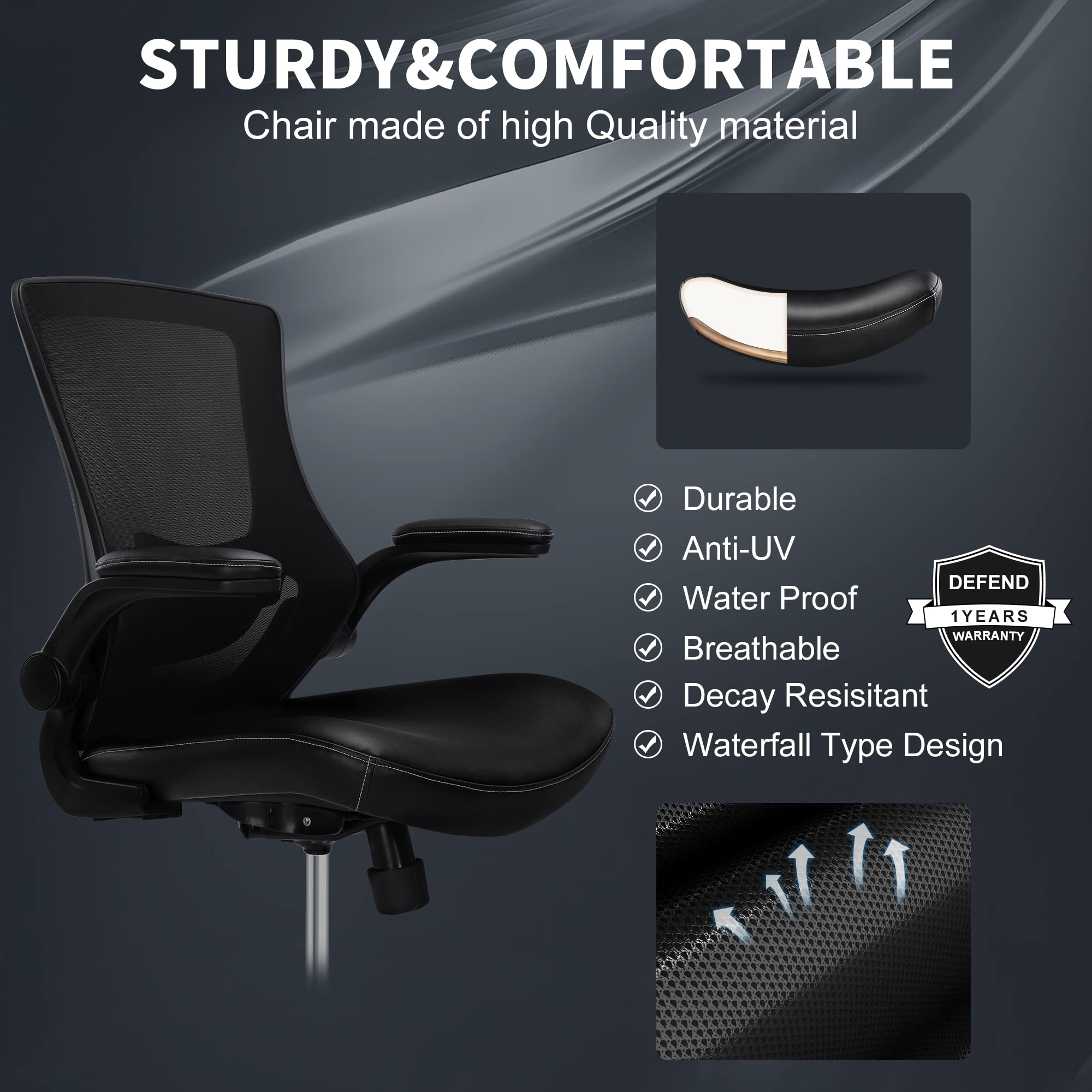 Misolant Adjustable Height Office Chair for Standing Desk - PU Leather Drafting Chair with Foot Ring, Reclining Back & Lumbar Support - Ergonomic Tall Chair for Home Office, Gaming & Computer Workstations