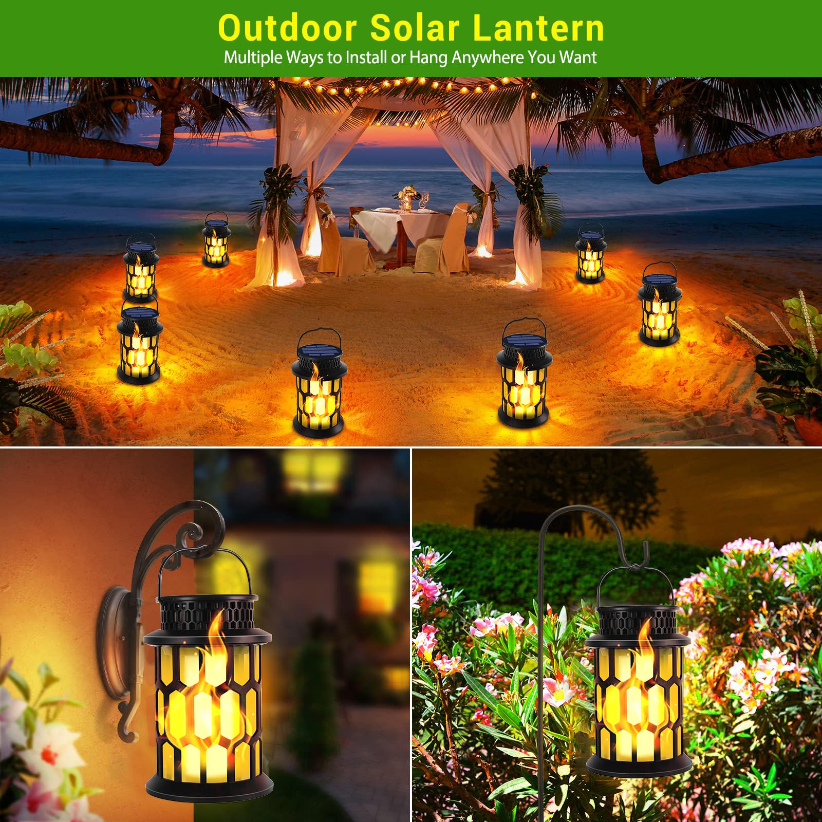 YoungPower Solar Outdoor Lantern Lights - 2 Modes (Flickering Flame & Warm White Light) - Waterproof Hanging Solar Lanterns for Garden, Patio, Yard, Christmas & Halloween Decor - Perfect for Outdoor Parties, Pathways & Backyard Ambiance (2-Pack)