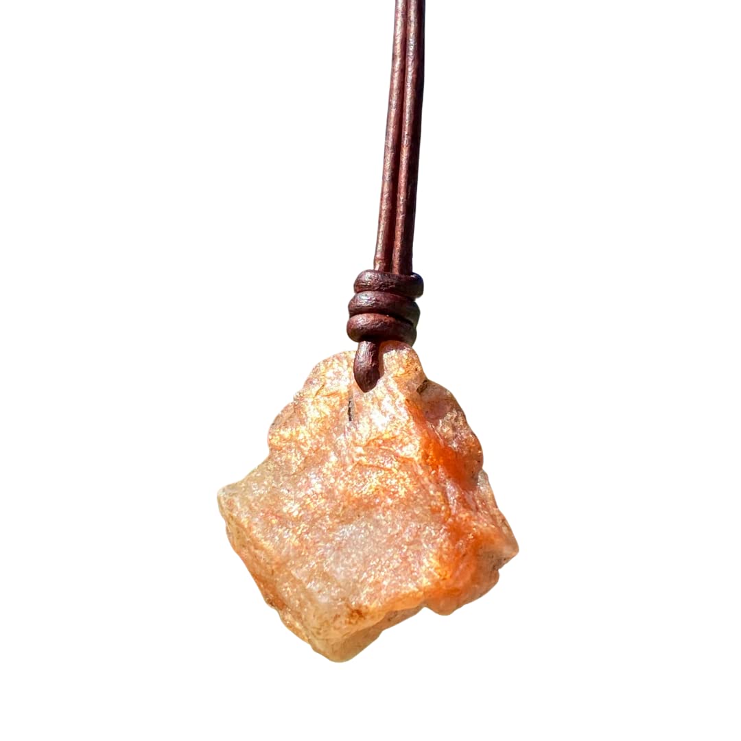 Sunstone Raw Necklace - Genuine Natural Healing Stone Jewelry for Women & Men | Spiritual Pendant for Emotional Protection & Balance | Rough Crystal Gemstone Gift for Best Friend (Piedra Del Sol) | Perfect for Meditation, Yoga & Energy Healing