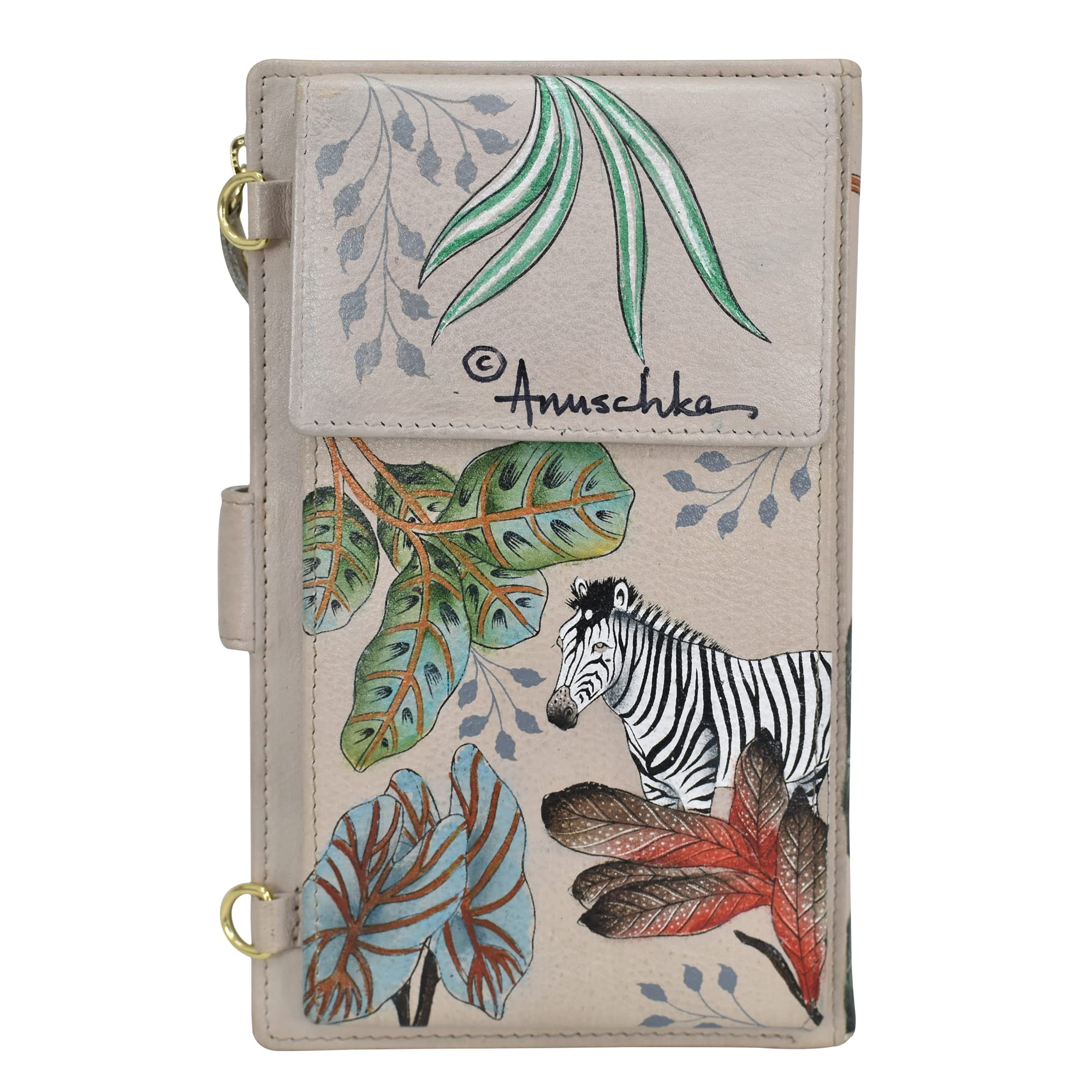 Anuschka Hand-Painted Leather Women's Large Phone Case with Wallet - Stylish & Functional for Everyday Use, Travel, and Business
