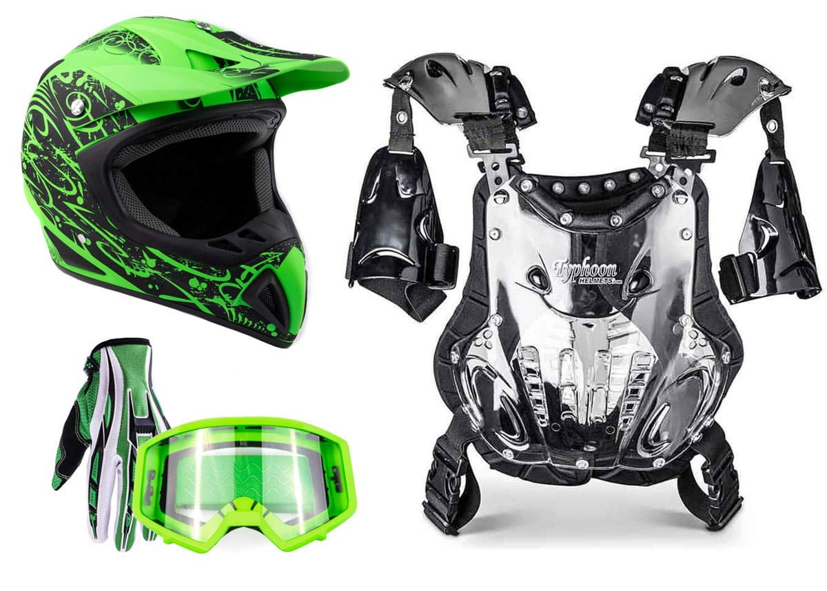 Adult Motocross Gear Combo - Offroad Helmet, Goggles, Gloves & Chest Protector for Dirt Bike Riding | Perfect for Trail Riding, Racing & Adventure Sports