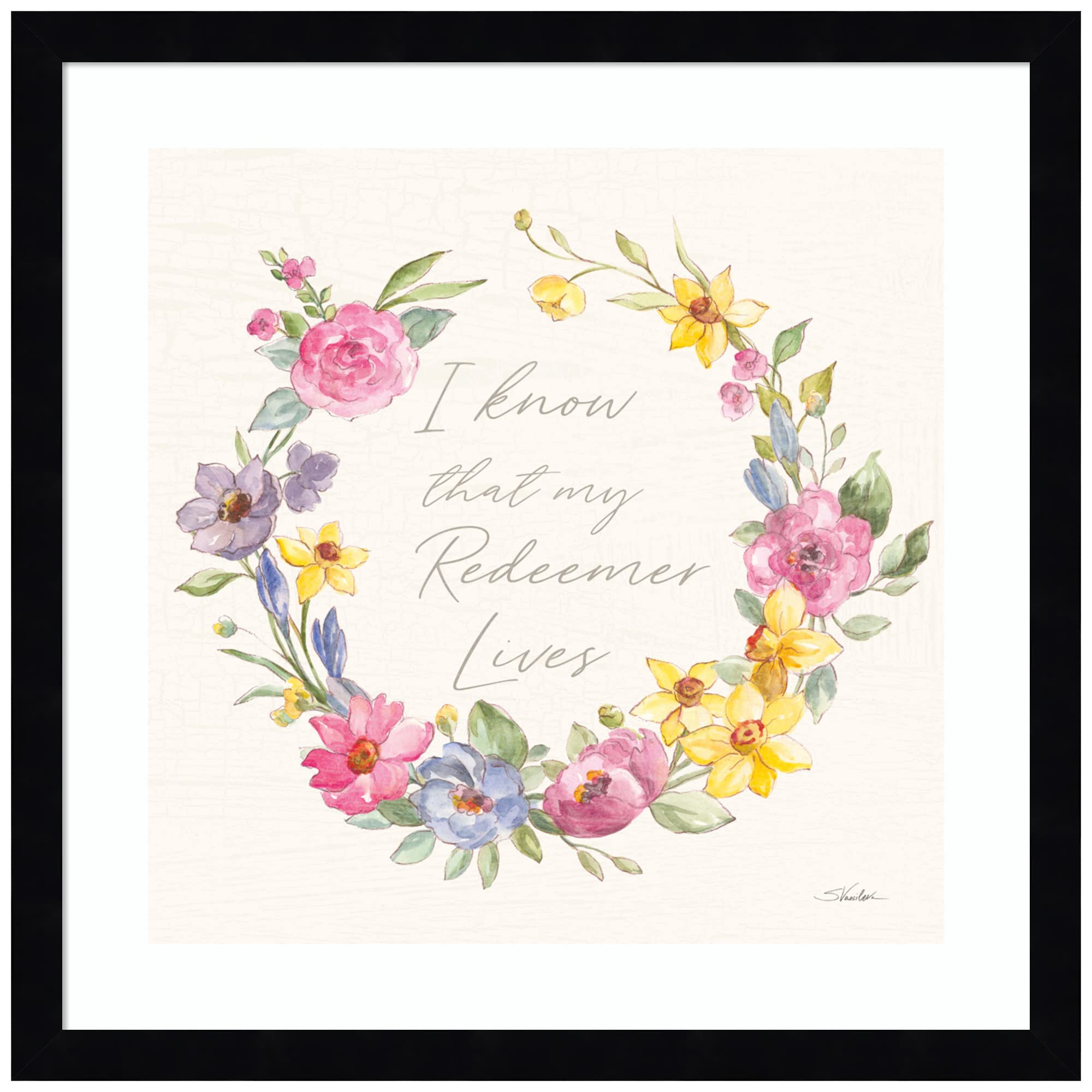 Happy Easter V Redeemer by Silvia Vassileva - 17x17 Inch Wood Framed Wall Art Print with Svelte Noir Black Frame - Religious Home Decor for Easter Celebrations, Church Gifts & Spring Home Decoration