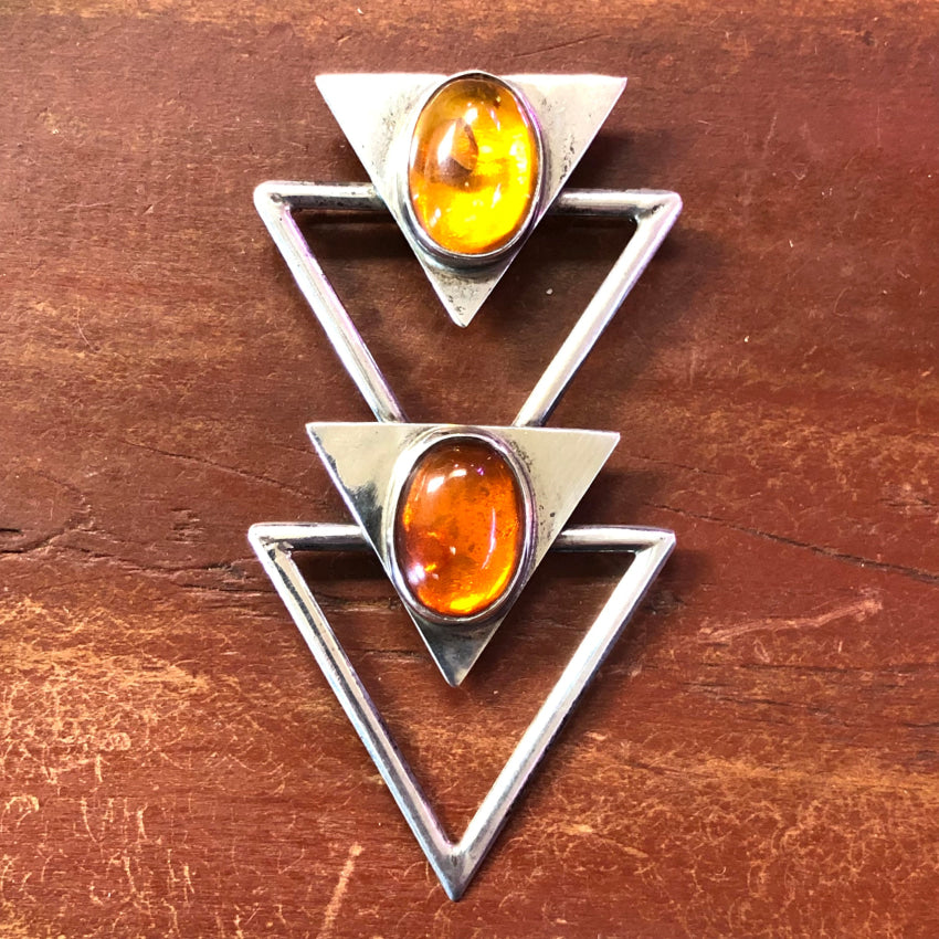 Sterling Silver Triangle Pendant Necklace with Genuine Golden Amber - Elegant Bohemian Jewelry for Women, Perfect for Everyday Wear, Parties & Gifts