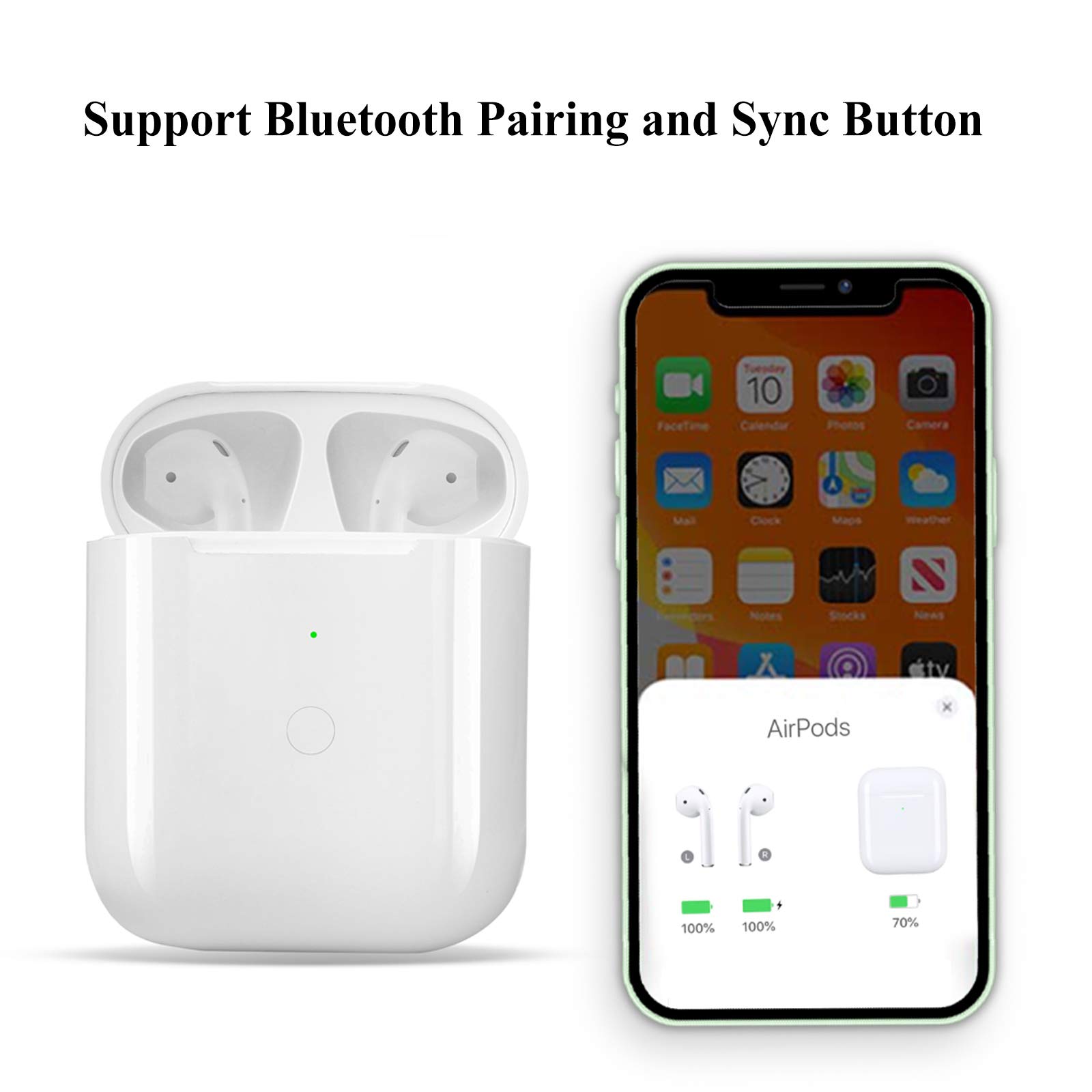 Wireless Charging Case Replacement for AirPods 1 & 2 - Compatible Charger Case with Bluetooth Pairing Sync Button (No Earbuds Included) | Perfect for Travel, Gym & Daily Use