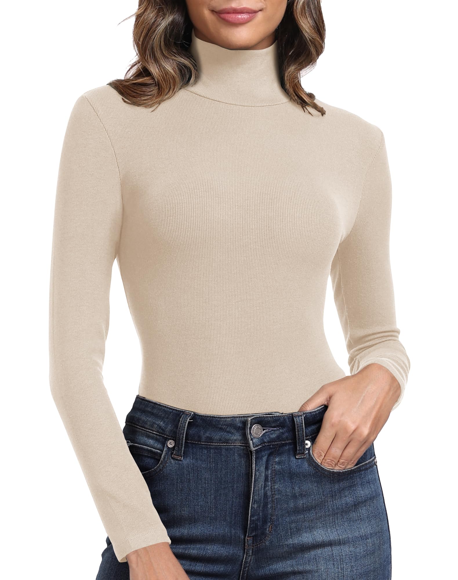 PALINDA Women's Ribbed Turtleneck Long Sleeve Thermal Shirt - Slim Fit Basic Layering Top for Winter, Fall & Casual Outfits | Perfect for Work, Date Night & Cold Weather Fashion