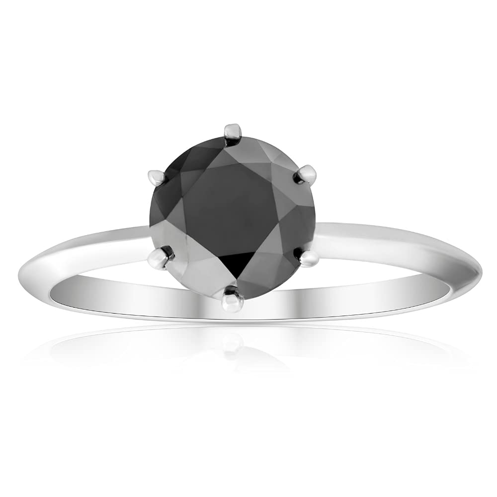 1.5 Carat Black Diamond Solitaire Engagement Ring in 14K White Gold - Perfect for Proposals, Anniversaries & Special Occasions