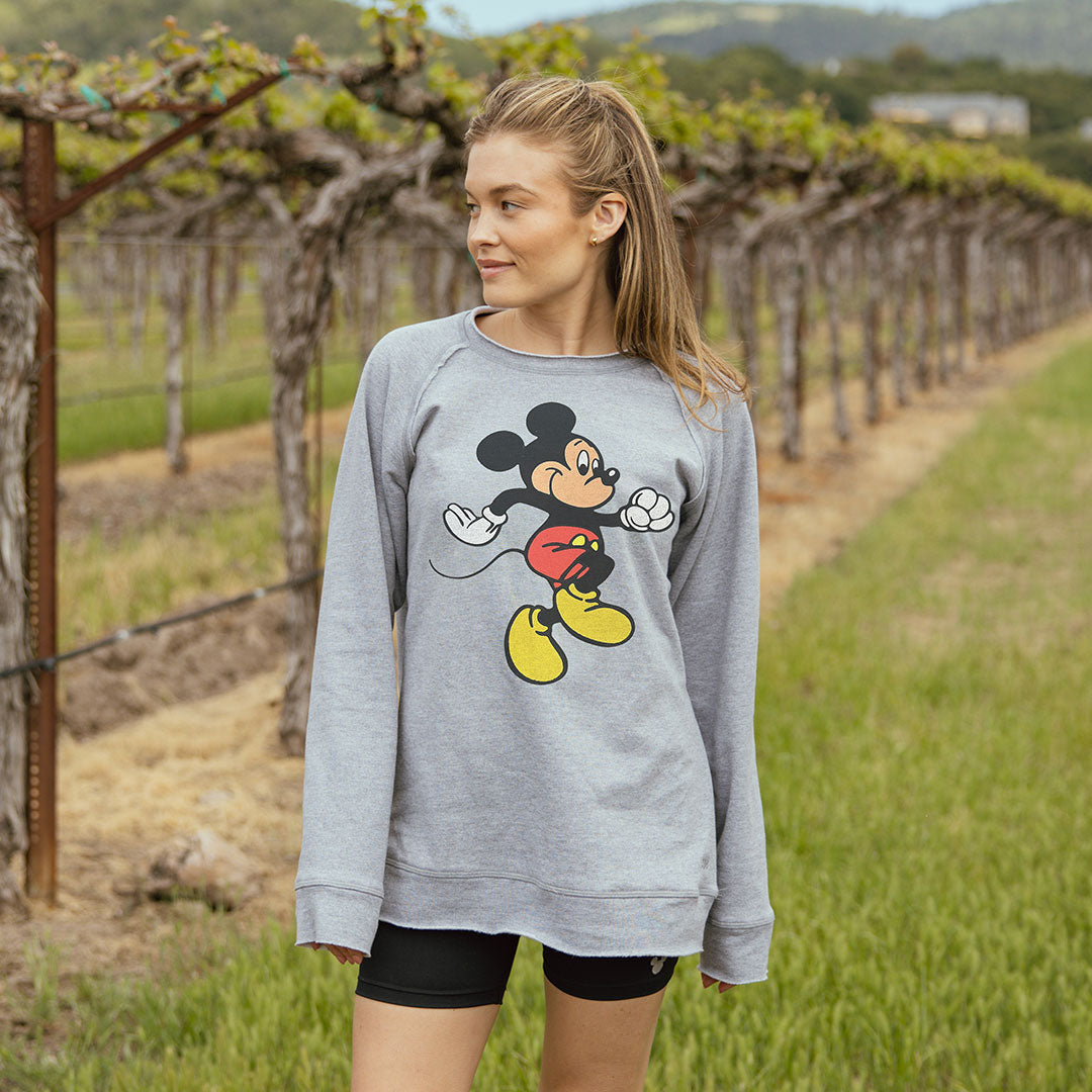 Disney Mickey Mouse Long Sleeve Crewneck Sweatshirt for Men & Women - Soft Grey Cotton Pullover for Casual Wear & Disney Theme Parties