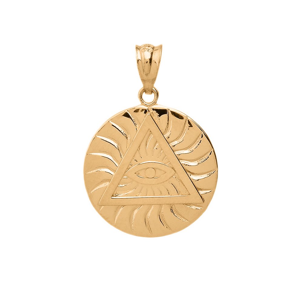 14K Yellow Gold Triangle Eye of Providence Pendant - Illuminati All Seeing Eye Necklace for Men & Women - Perfect for Spiritual Jewelry, Gifts & Occult Fashion Accessories