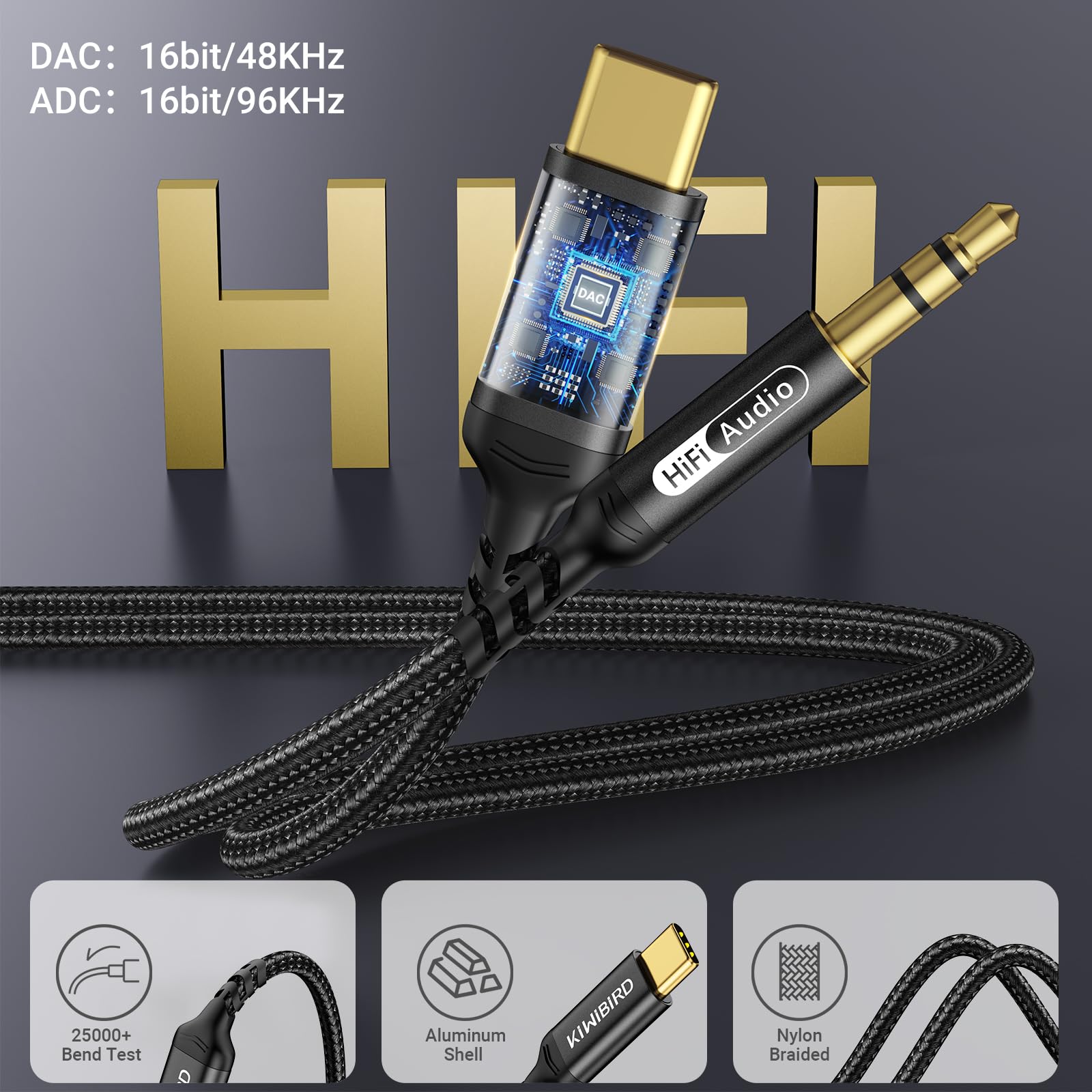 Premium Braided USB-C to 3.5mm Audio Cable with Hi-Fi DAC | 3.9ft Nylon-Braided Aux Cord for iPhone 15/16/Pro/Max, iPad Pro, Galaxy S24, Pixel & Android Phones | Perfect for Car Stereo, Headphones & Speakers | High-Quality Sound for Music, Gaming & Calls