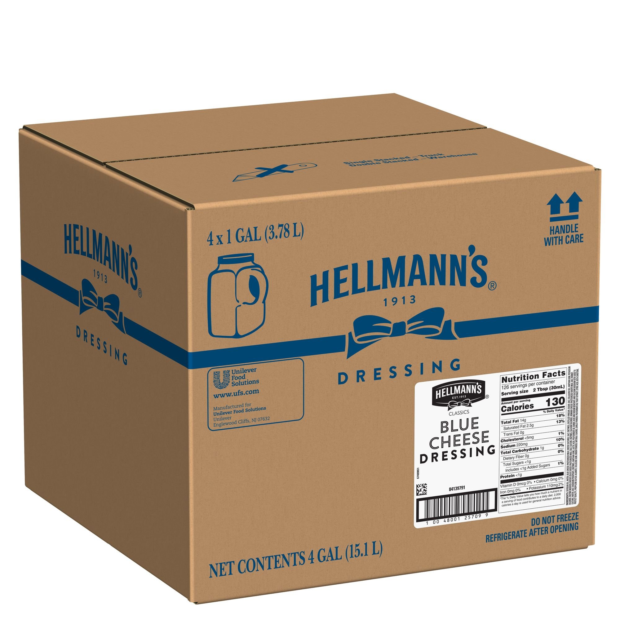 Hellmann's Blue Cheese Salad Dressing - Gluten Free, No Artificial Flavors, Natural Colors - 1 Gallon (Pack of 4) | Perfect for Restaurants, Catering & Bulk Food Service | Great for Salads, Wings & Veggie Dips