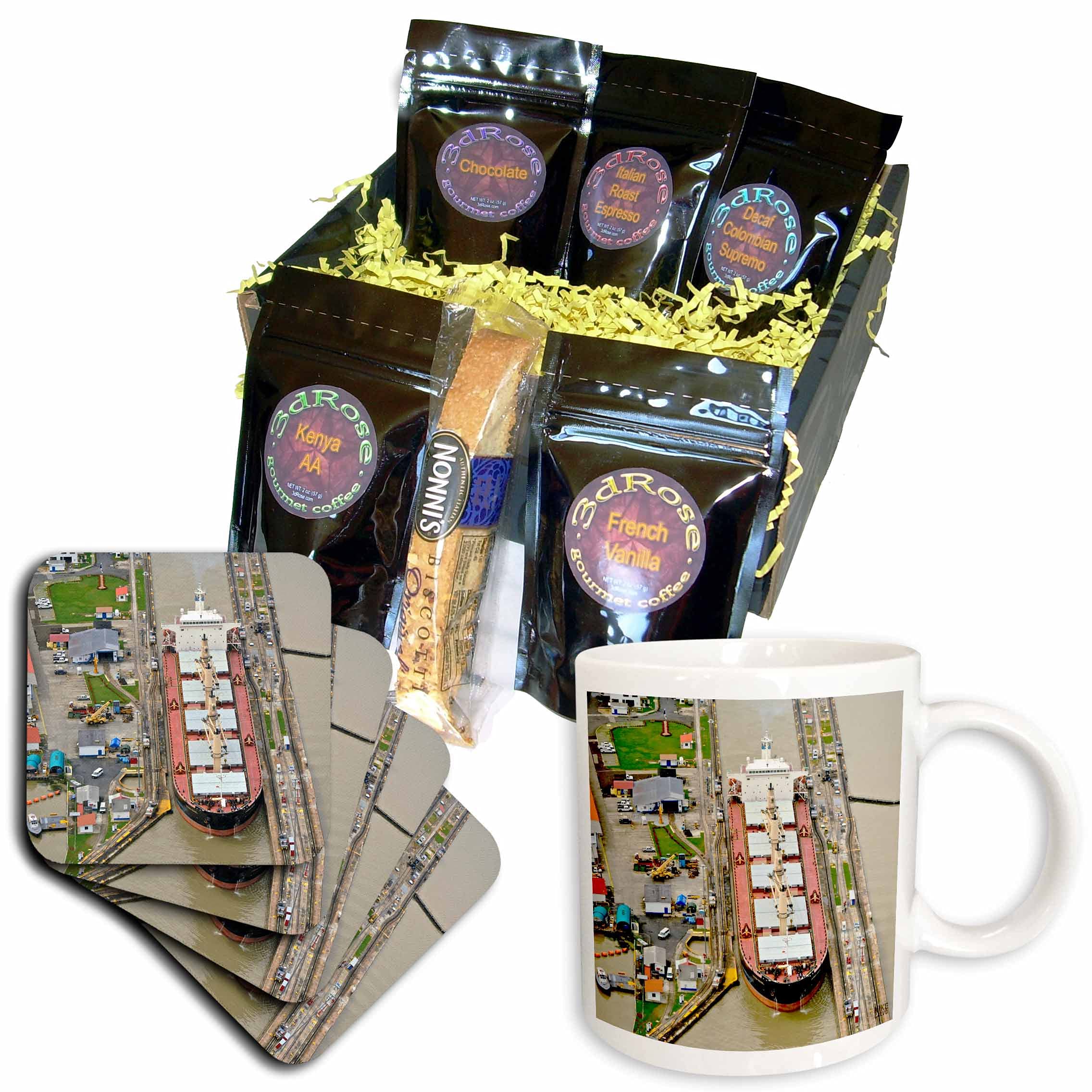 3dRose cgb_10447_1 Container Ship Panama Canal Themed Coffee Gift Basket - Multicolor Coffee Mug Set for Office, Home & Nautical Decor