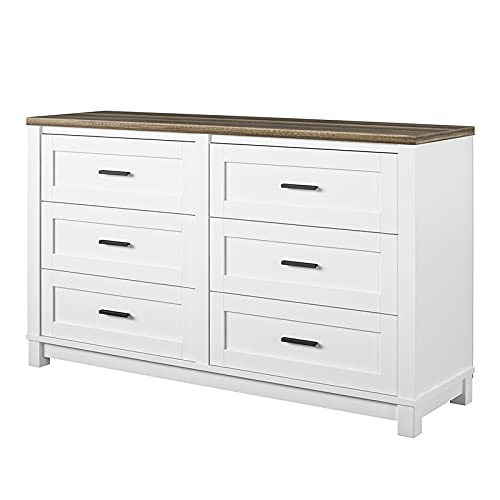 BOWERY HILL Modern White 6-Drawer Dresser - Stylish Bedroom Storage for Clothes, Linens & Accessories