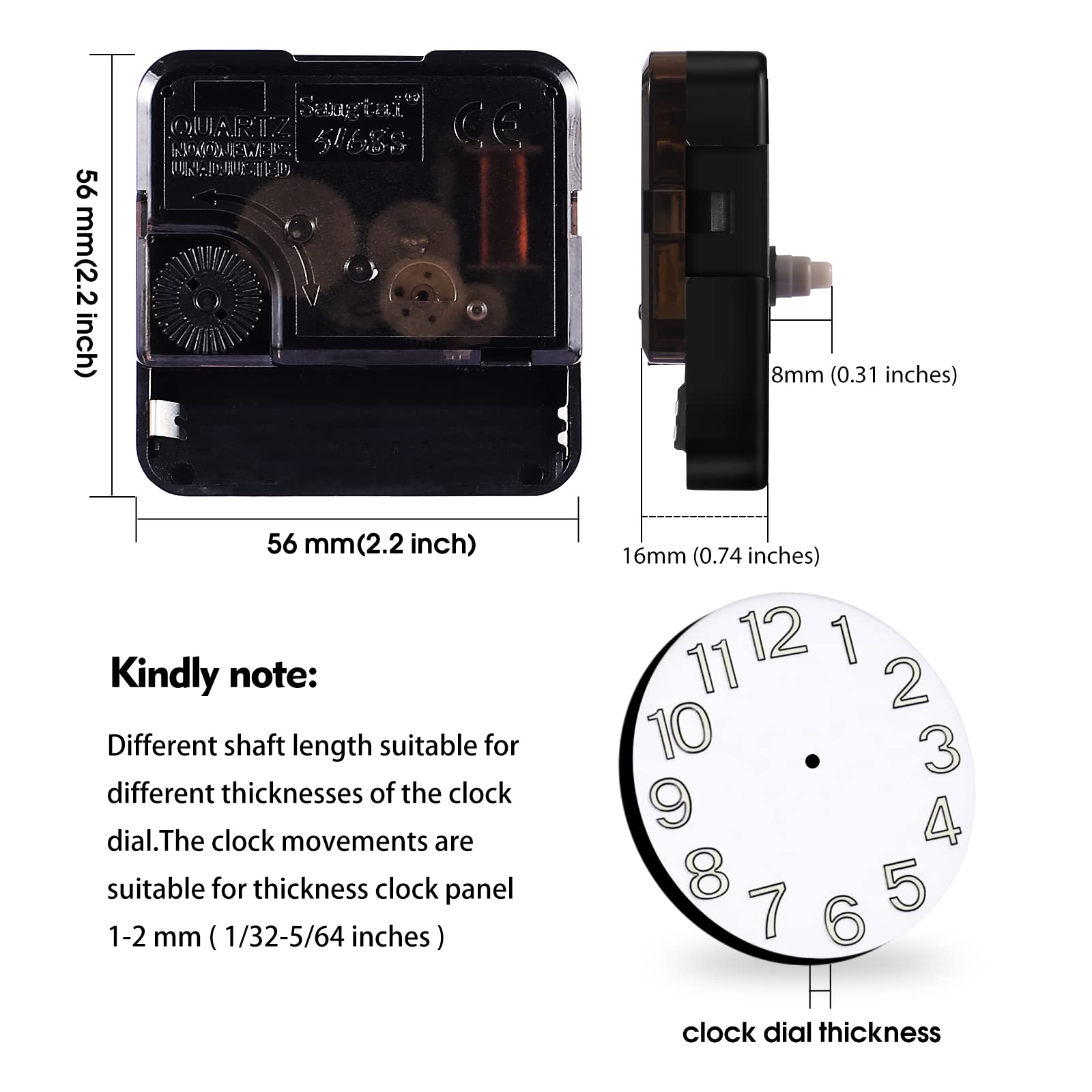 Quartz Clock Movement Replacement - DIY Battery Operated Clock Mechanism (5/16