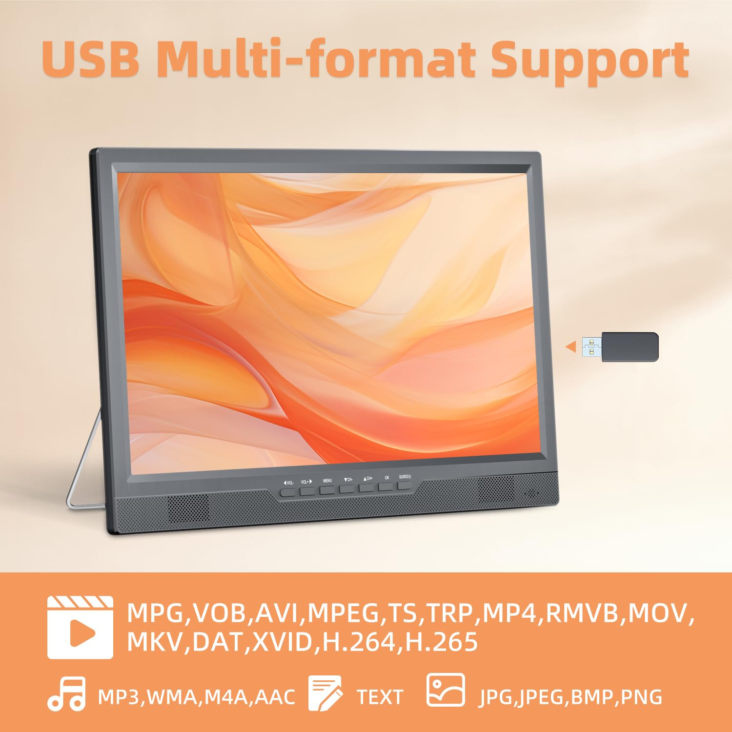 NORTHING 19 Inch Portable LED TV with Antenna - 1080P HD Small Television with HDMI, AV Input & USB Port - Built-in Stand Compact Monitor for Kitchen, Bedroom, RV, Camping (No Button/Coin Battery Required)