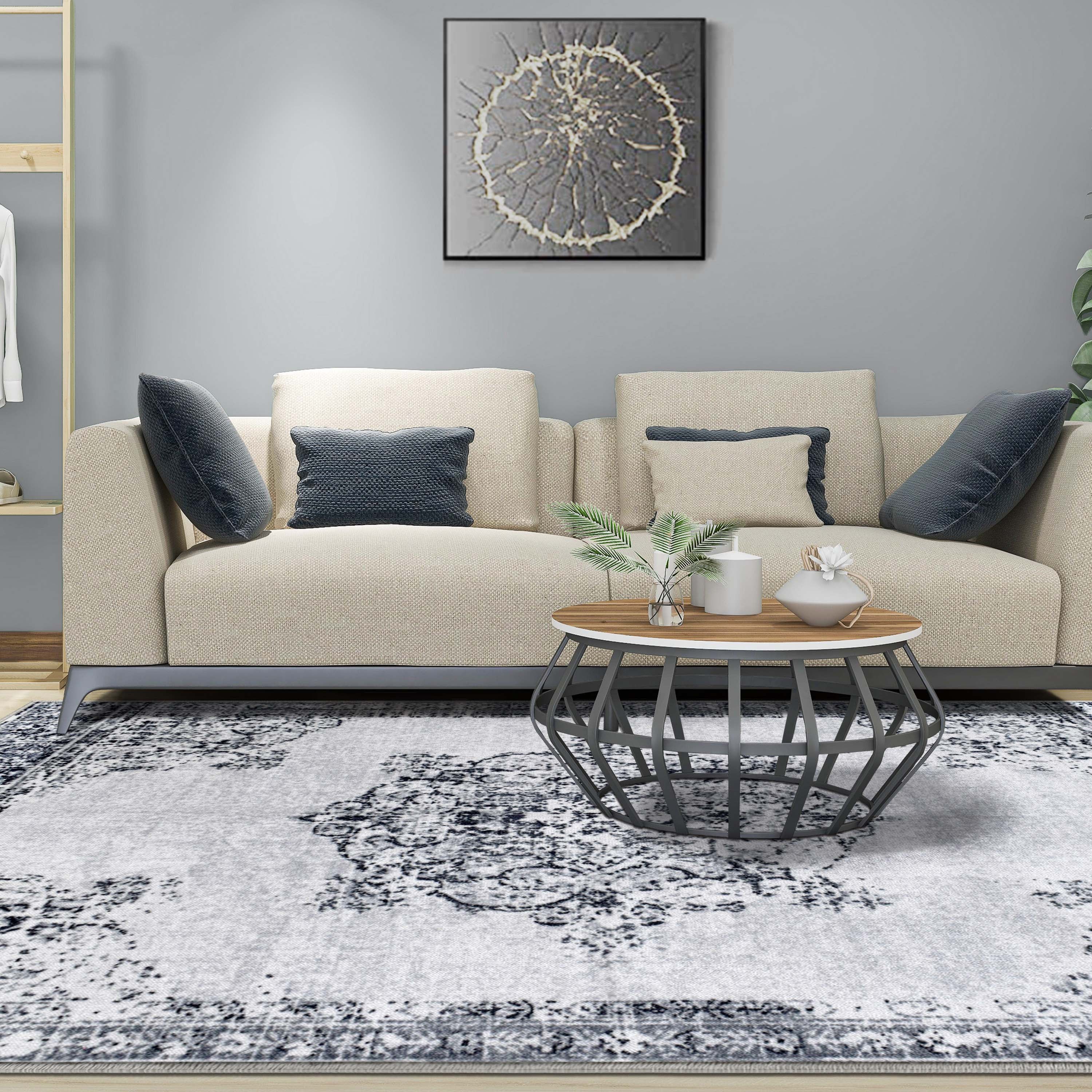 Decklan Non-Slip Floral Medallion Indoor Area Rug & Runner - Soft Anti-Skid Living Room Carpet for Bedroom, Hallway, and Entryway Decor