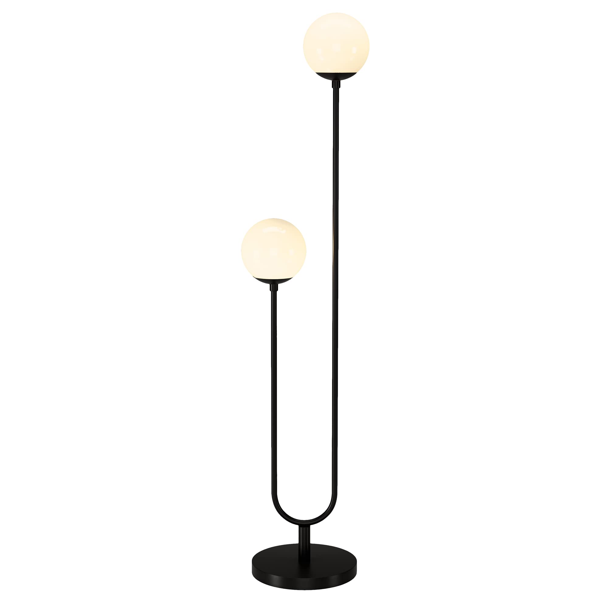 Henn&Hart 2-Light Modern Floor Lamp with Glass Shades - Blackened Bronze/White Milk Finish - 68.5