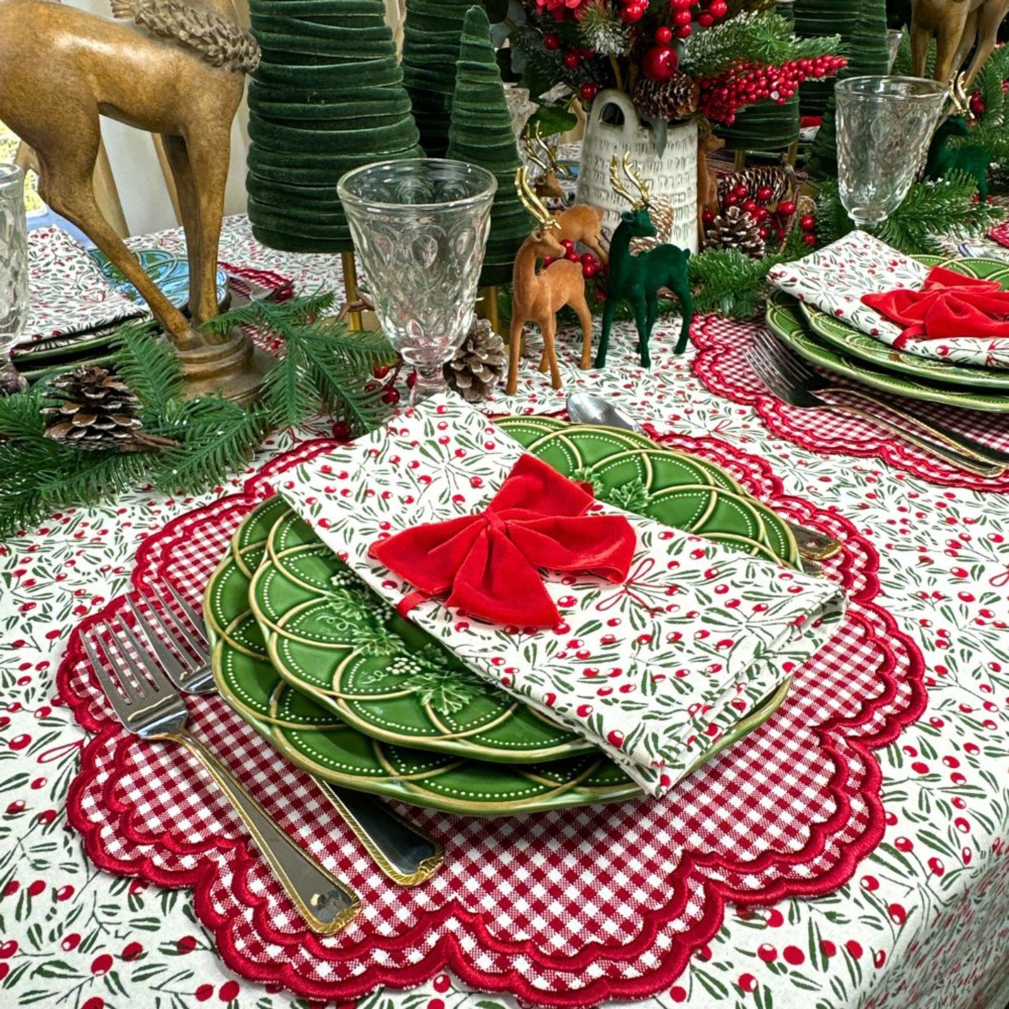 Bettina Red Gingham Placemats Set of 4 - Stylish & Durable Cotton Table Mats for Dining, Kitchen, Picnic, and Party Decor
