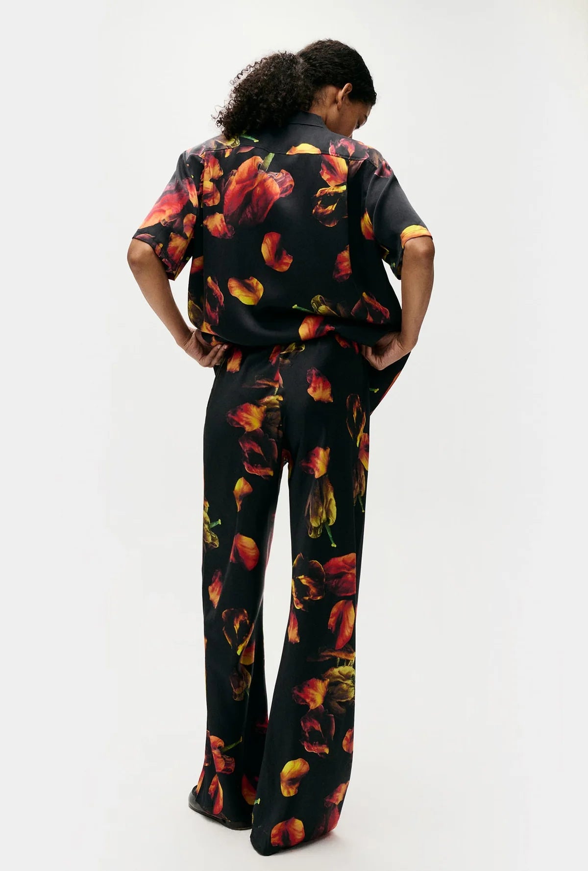 Bias Cut Tulip Hem Pants for Women - Elegant Black High Waisted Wide Leg Trousers for Office, Party & Casual Wear