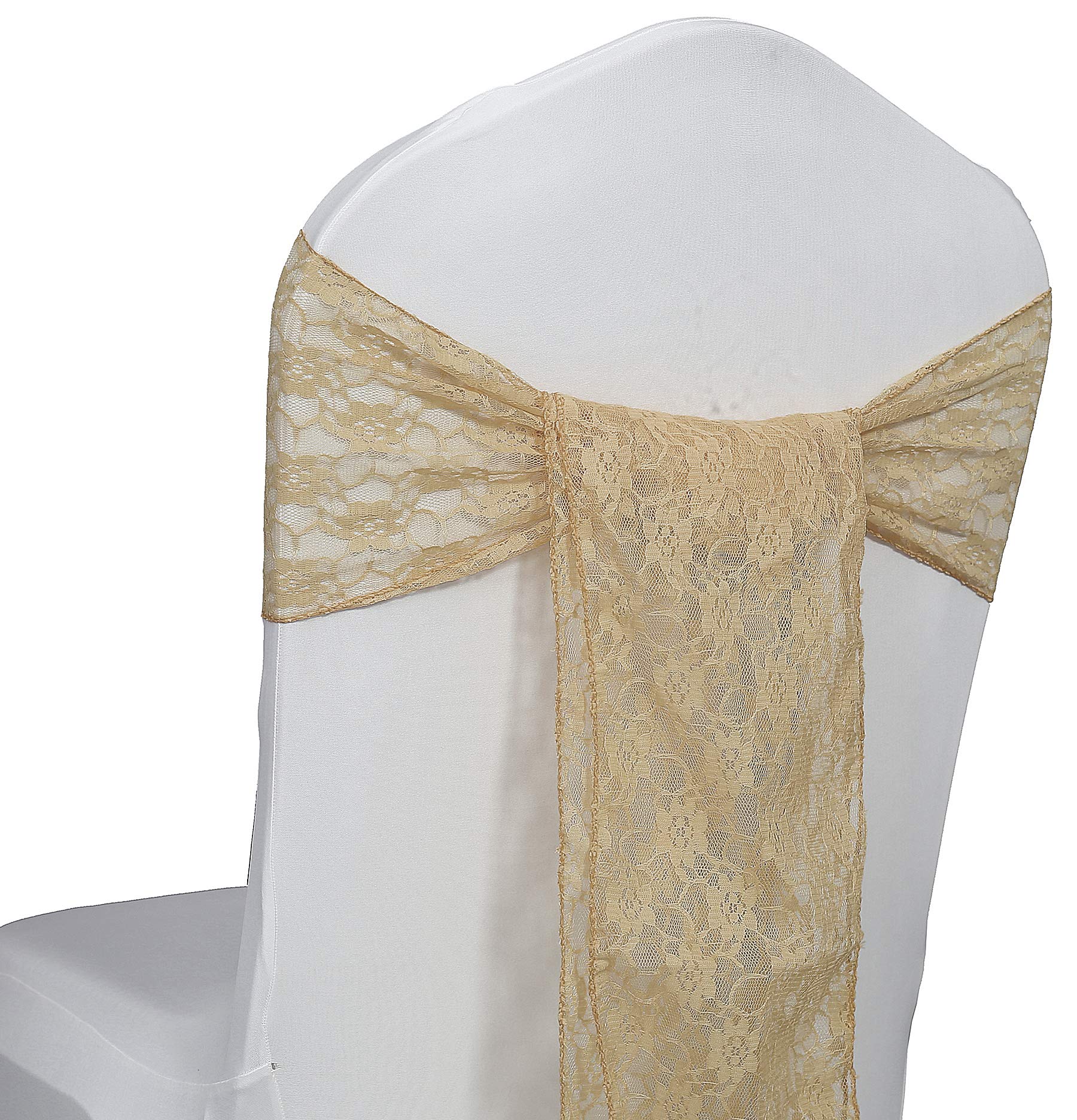 125-Pack Champagne Gold Lace Chair Sashes for Weddings, Parties & Events - Elegant Chair Decor for Bridal Showers, Baby Showers & Banquets