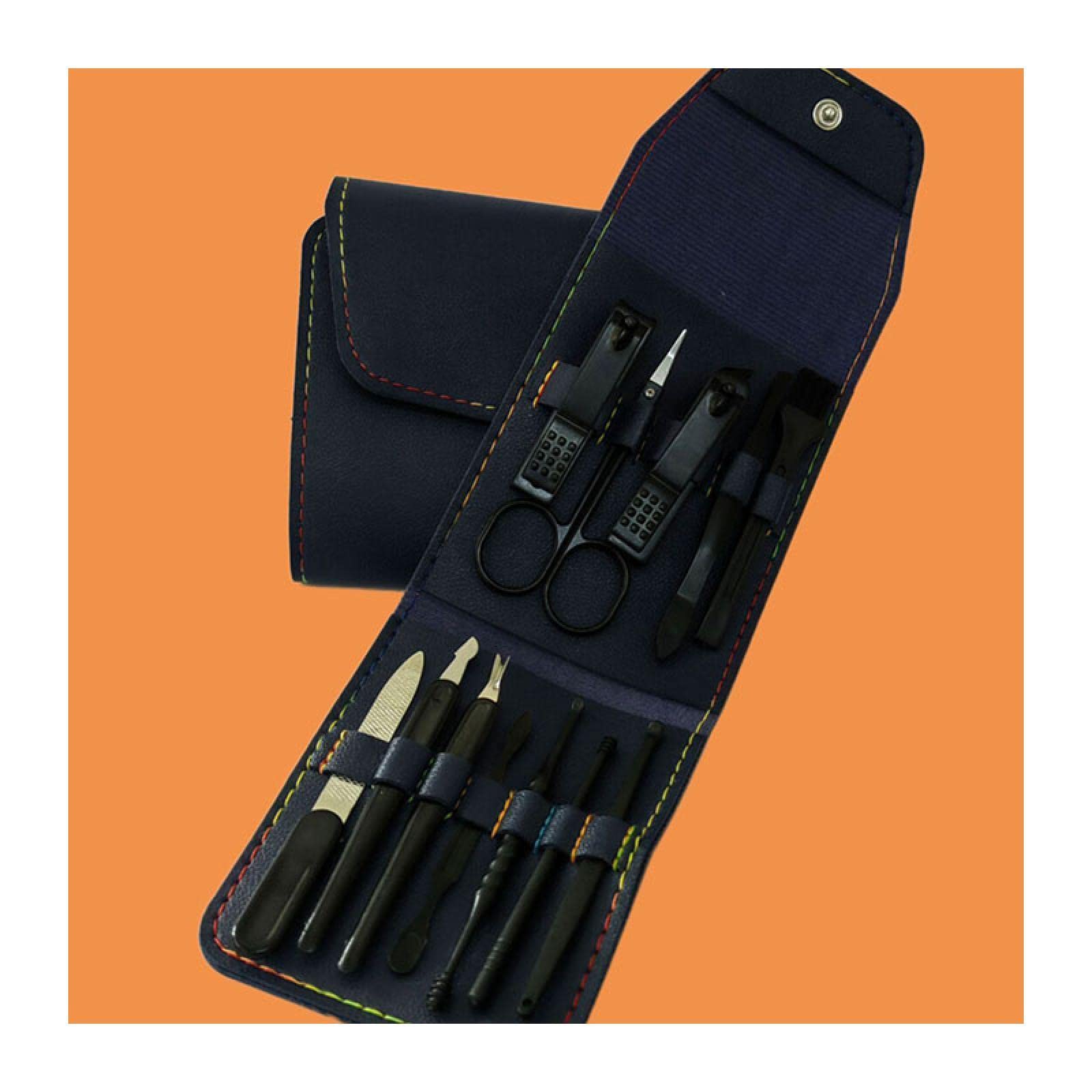 Premium 7/12/16-Piece Travel Nail Clipper Set with Leather Case - Multifunctional Nail Care Kit for Men & Women - Perfect for Home, Travel, and Grooming Essentials (12pc Dark Blue)